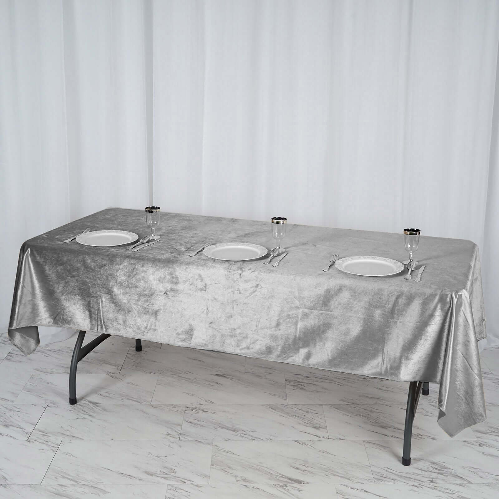 Premium Velvet 60x102 Rectangle Tablecloth Silver - Reusable & Soft Table Cover