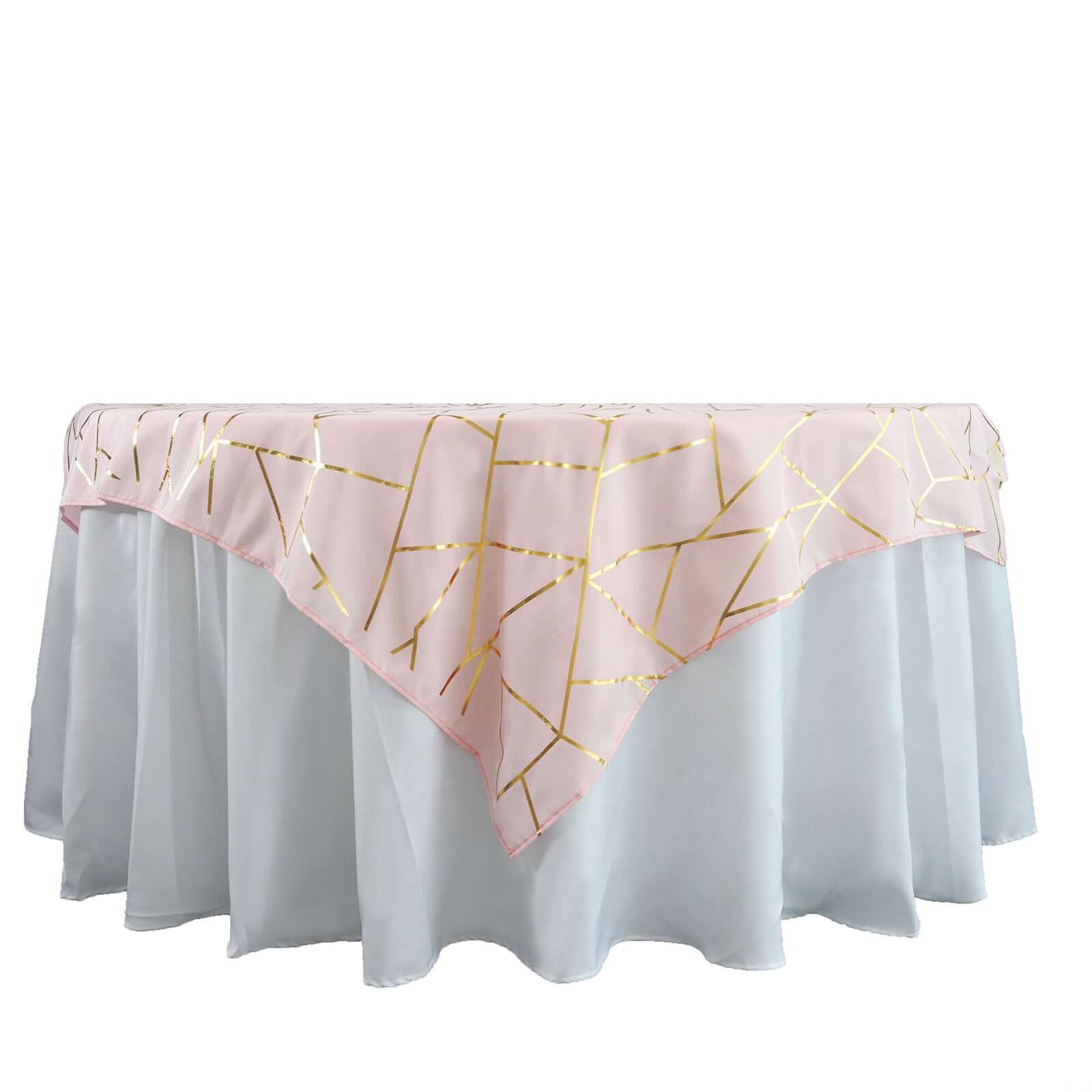 Polyester 54x54 Table Overlay Square Tablecloth Blush with Gold Foil Geometric Pattern - Wrinkle-Resistant & Durable Table Topper