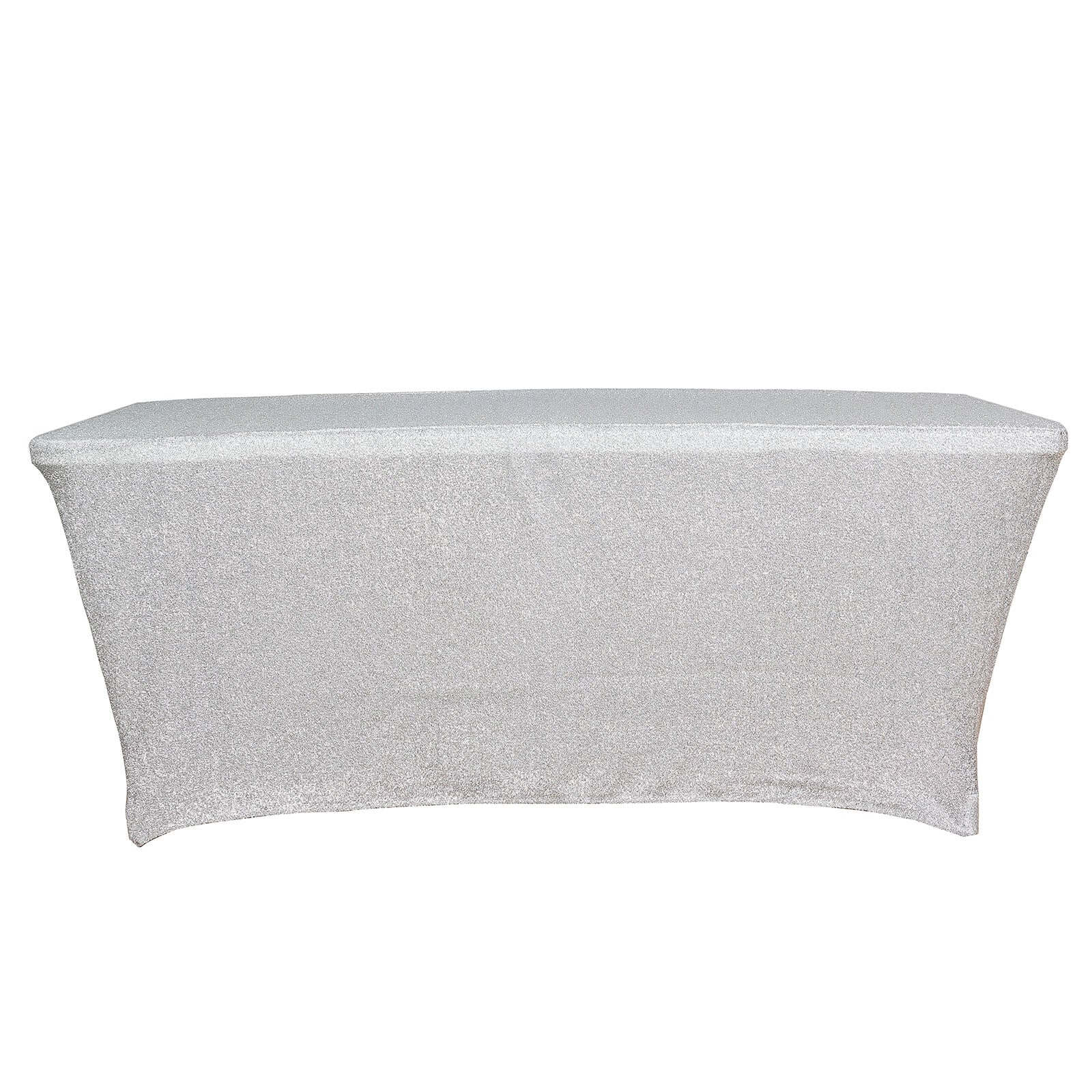 Shimmer Tinsel Spandex 72x30 Rectangle Tablecloth Metallic Silver Glittered Shiny Stretch Table Cover