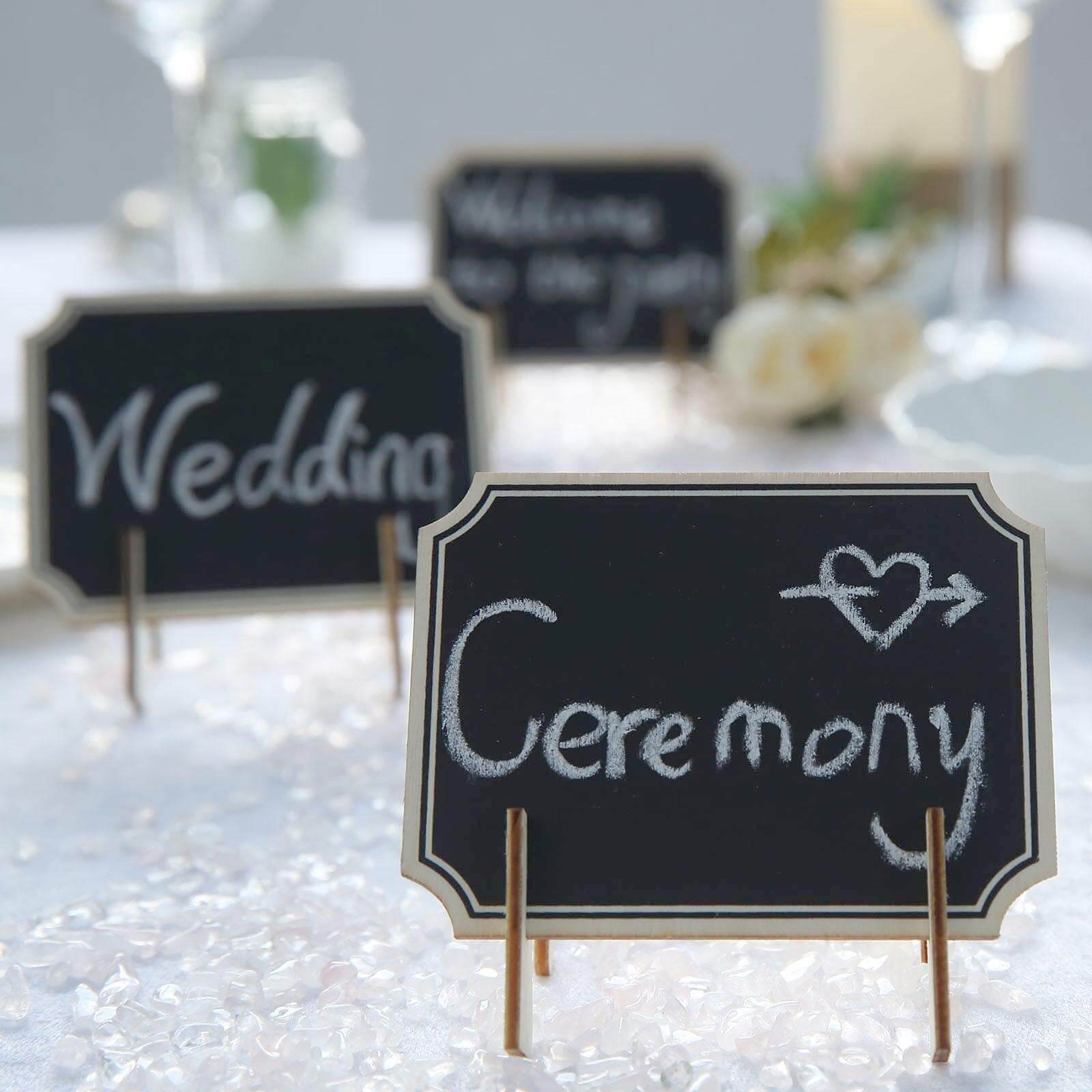 10-Pack Mini Wooden Chalkboard Signs Table Design with Removable Stands - Perfect for Events and Craft Displays 3x4