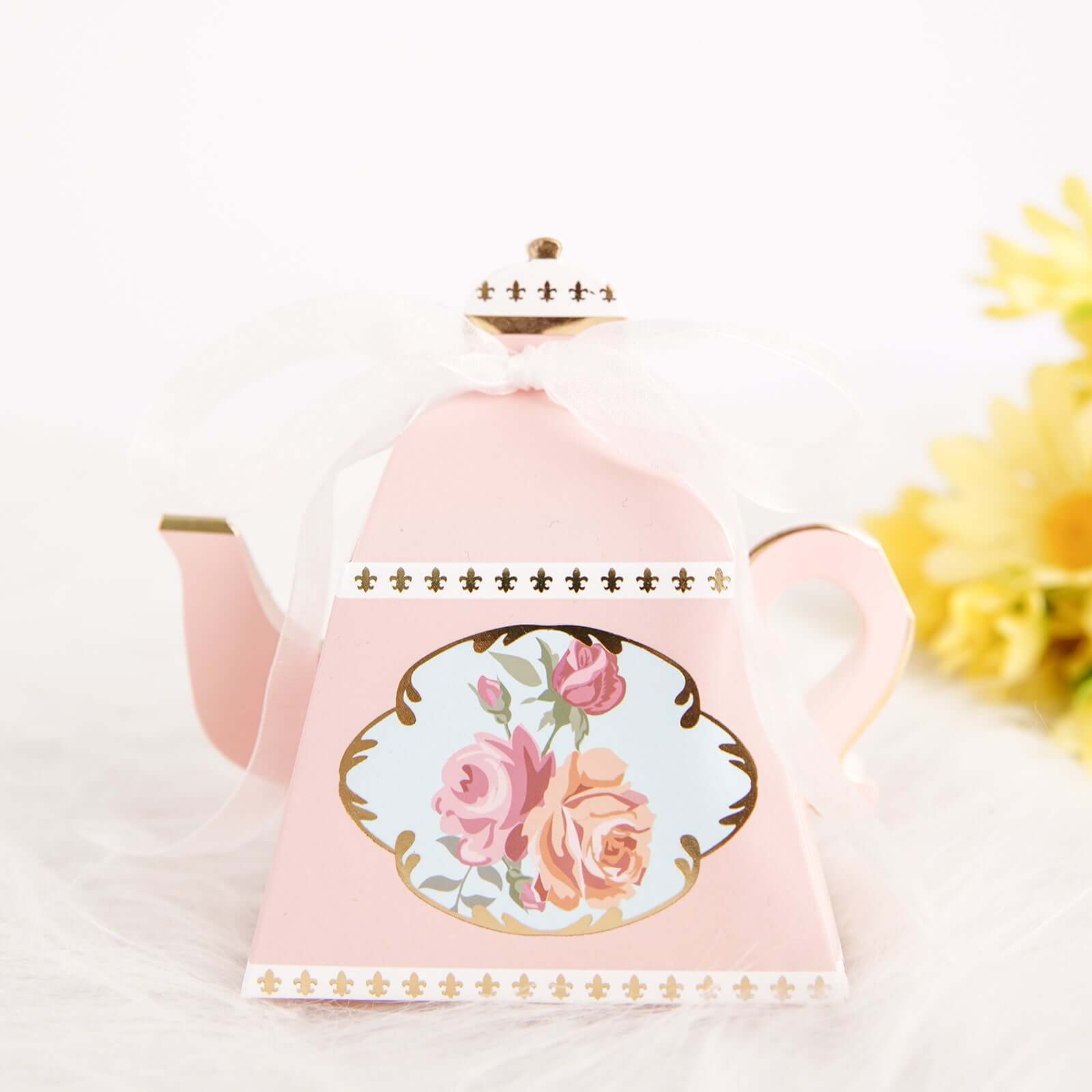 25 Pack 4 Dusty Rose Mini Teapot Favor Boxes, Vintage Rose Gift Boxes with Ribbons