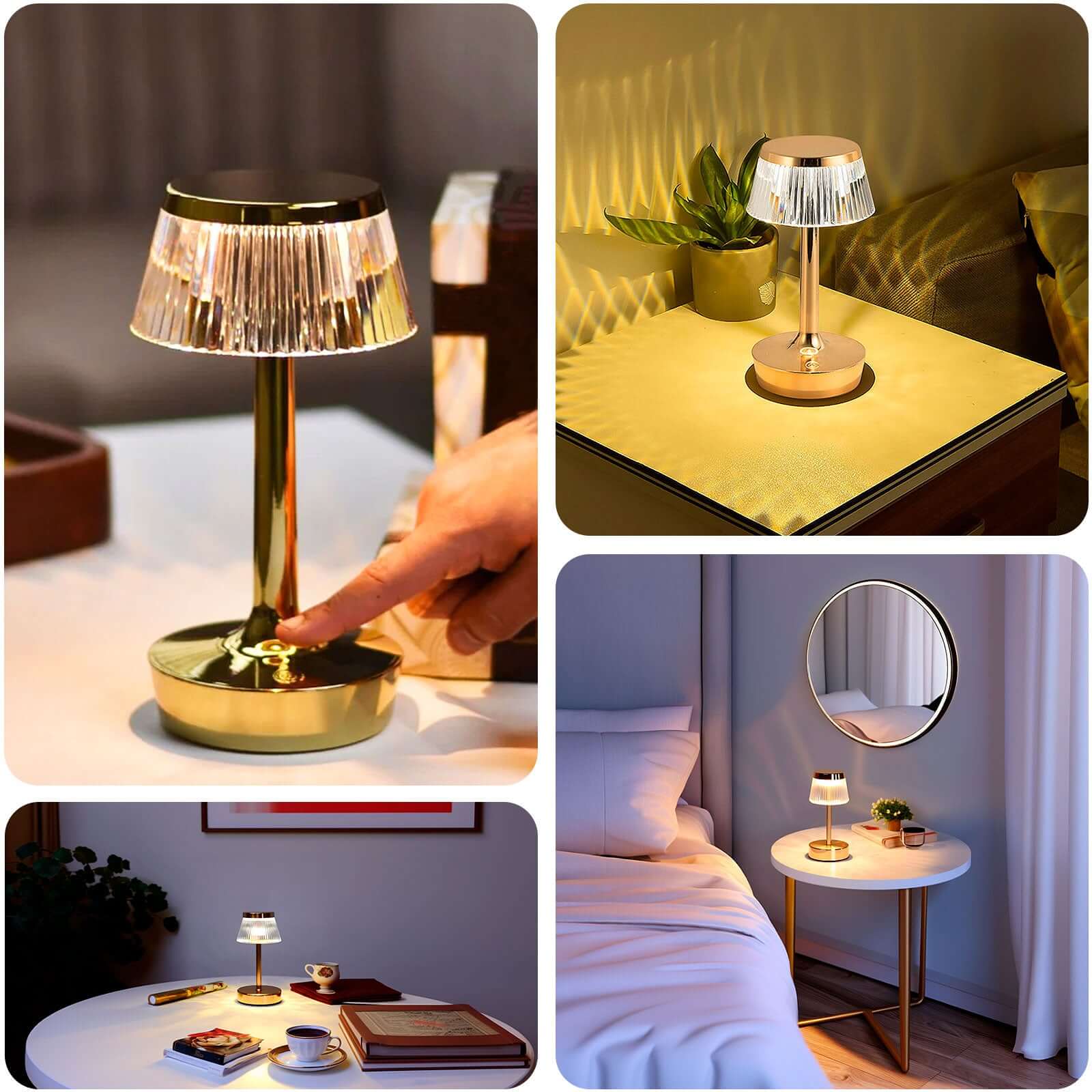 Acrylic LED Mushroom Table Lamp Clear Gold Color Changing Touch Control Night Light - Rechargeable Centerpiece 9