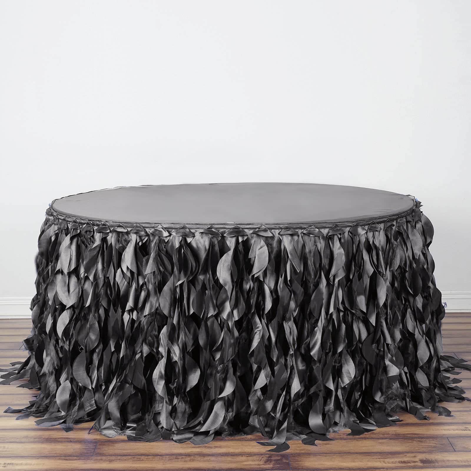 Taffeta 17ft Table Skirt Charcoal Gray - Cascading Curly Willow Style Table Cover