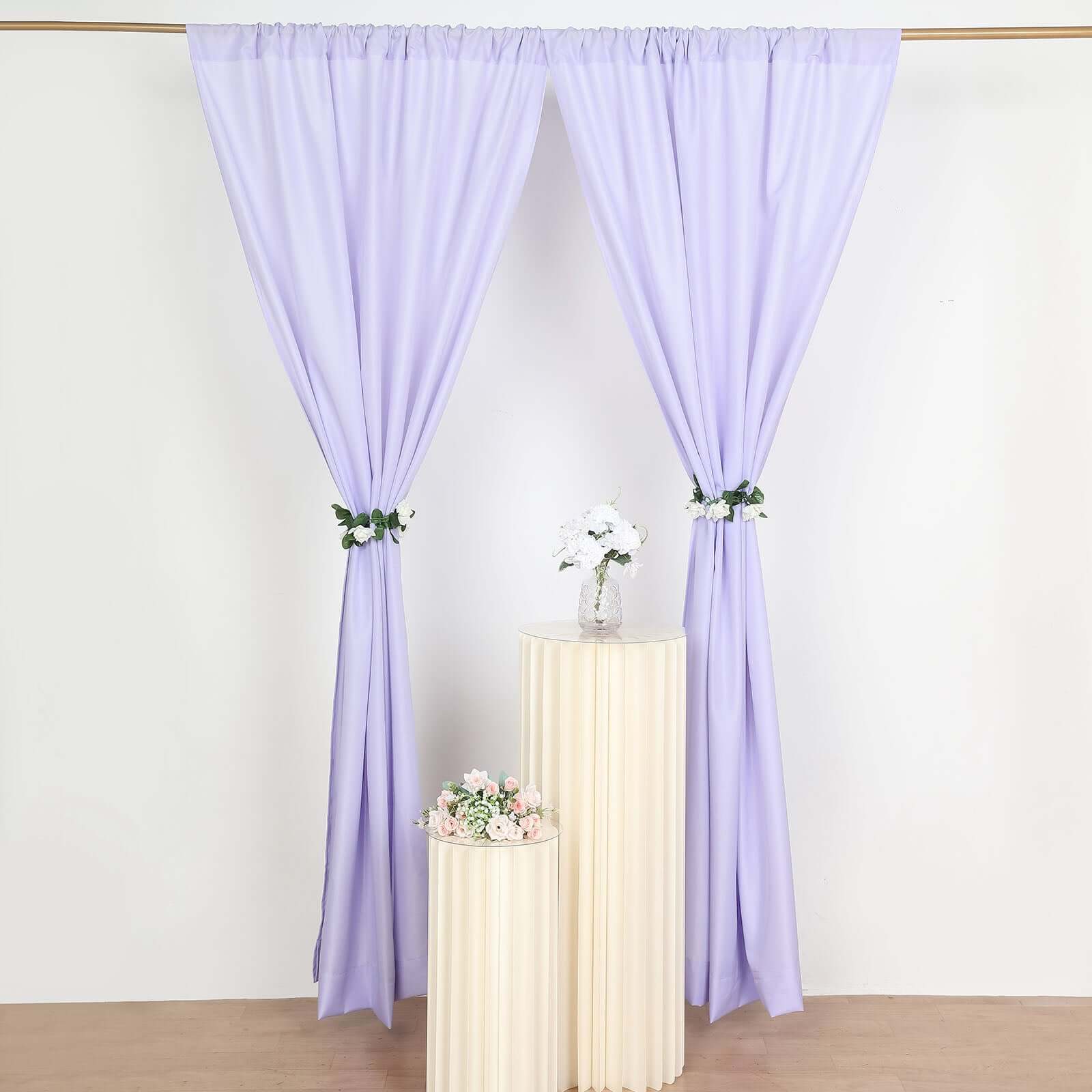 2 Pack Lavender Lilac Polyester Event Curtain Drapes, 10ftx8ft Backdrop Event Panels With Rod Pockets 130 GSM