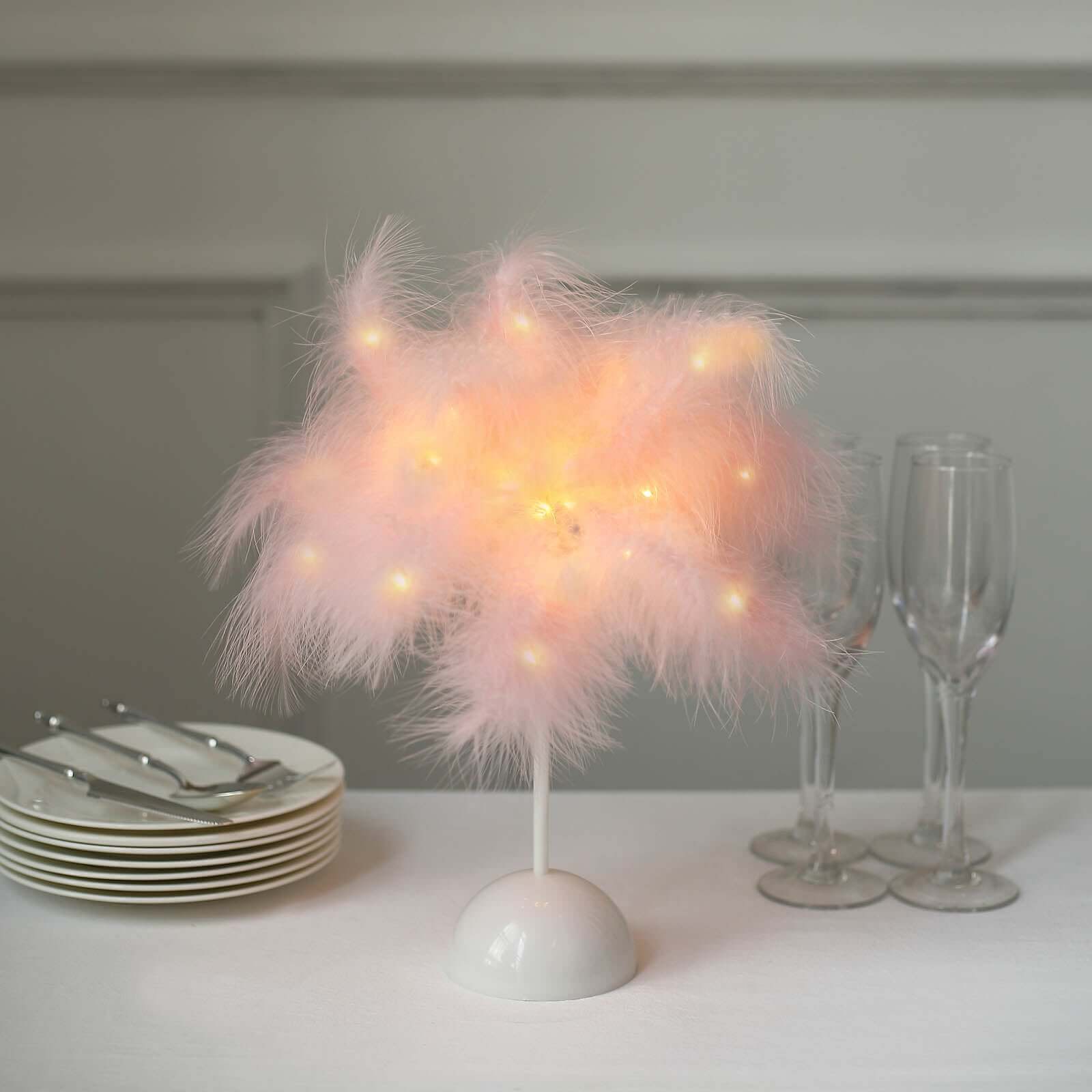 Table Lamp Feather Design Blush LED Battery Operated - Cordless Wedding Centerpiece 15