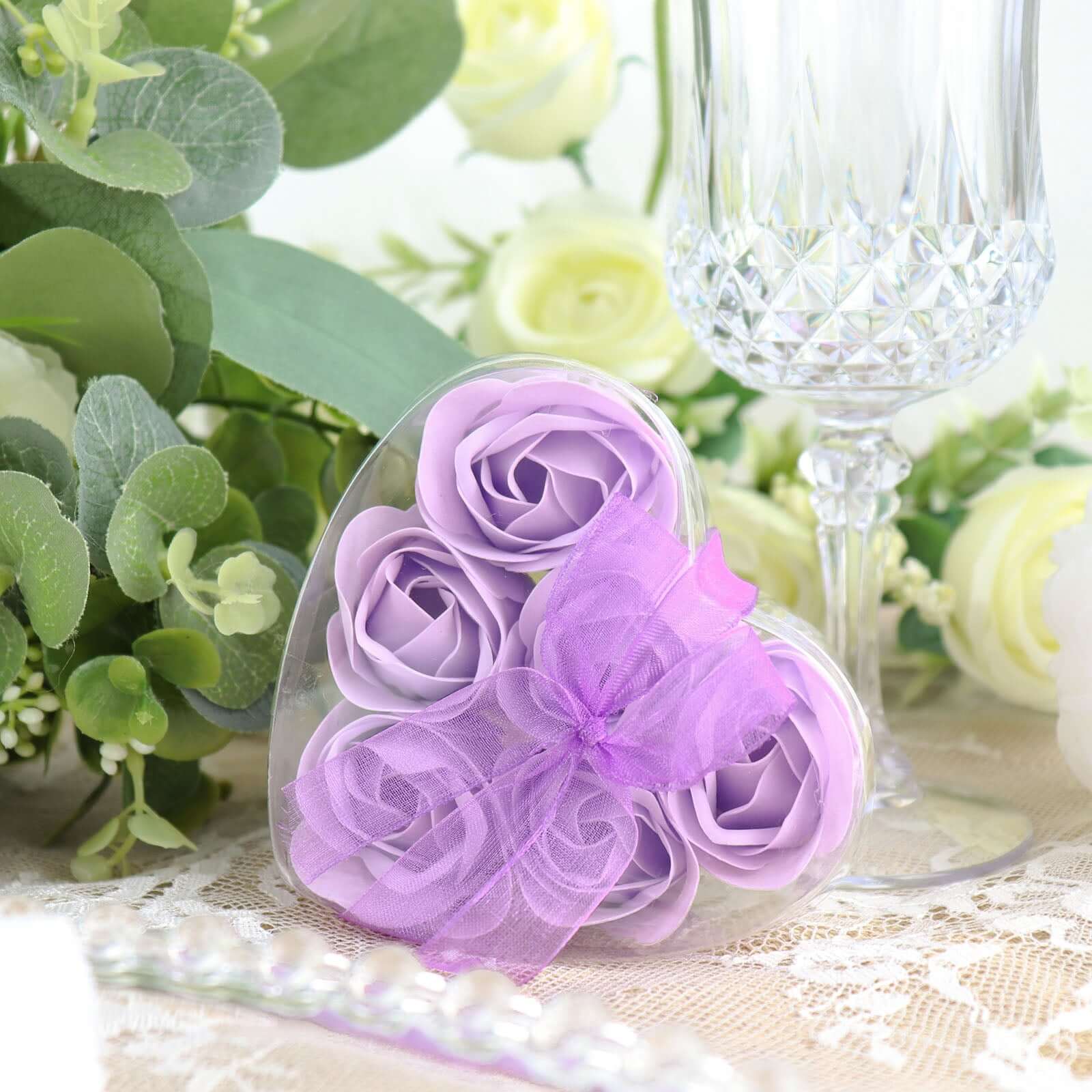 6 Pcs Lavender Lilac Scented Rose Soap Heart Shaped Party Favors With Gift Box And Ribbon