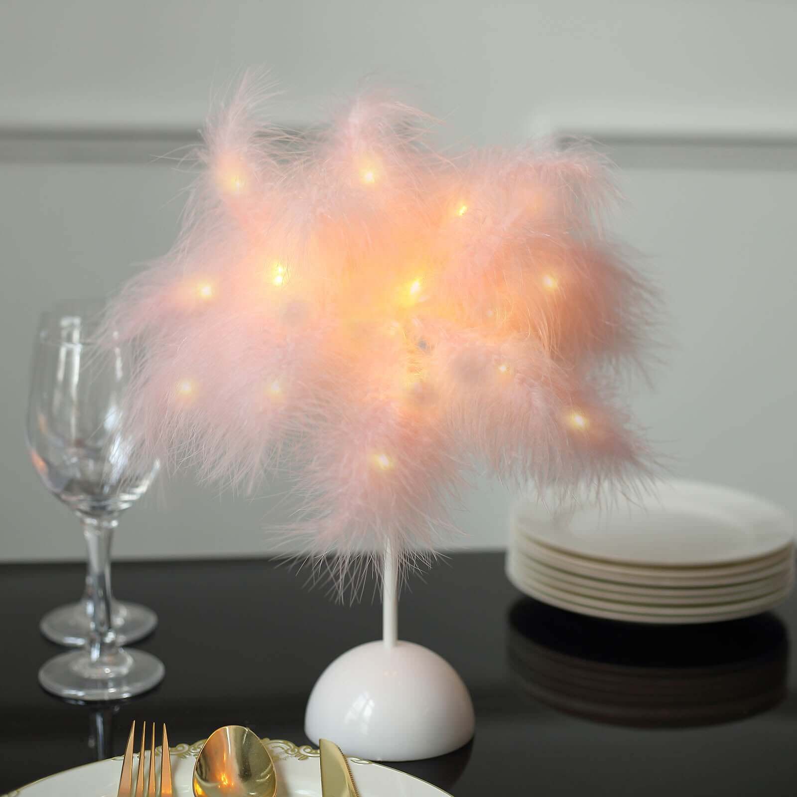 Table Lamp Feather Design Blush LED Battery Operated - Cordless Wedding Centerpiece 15