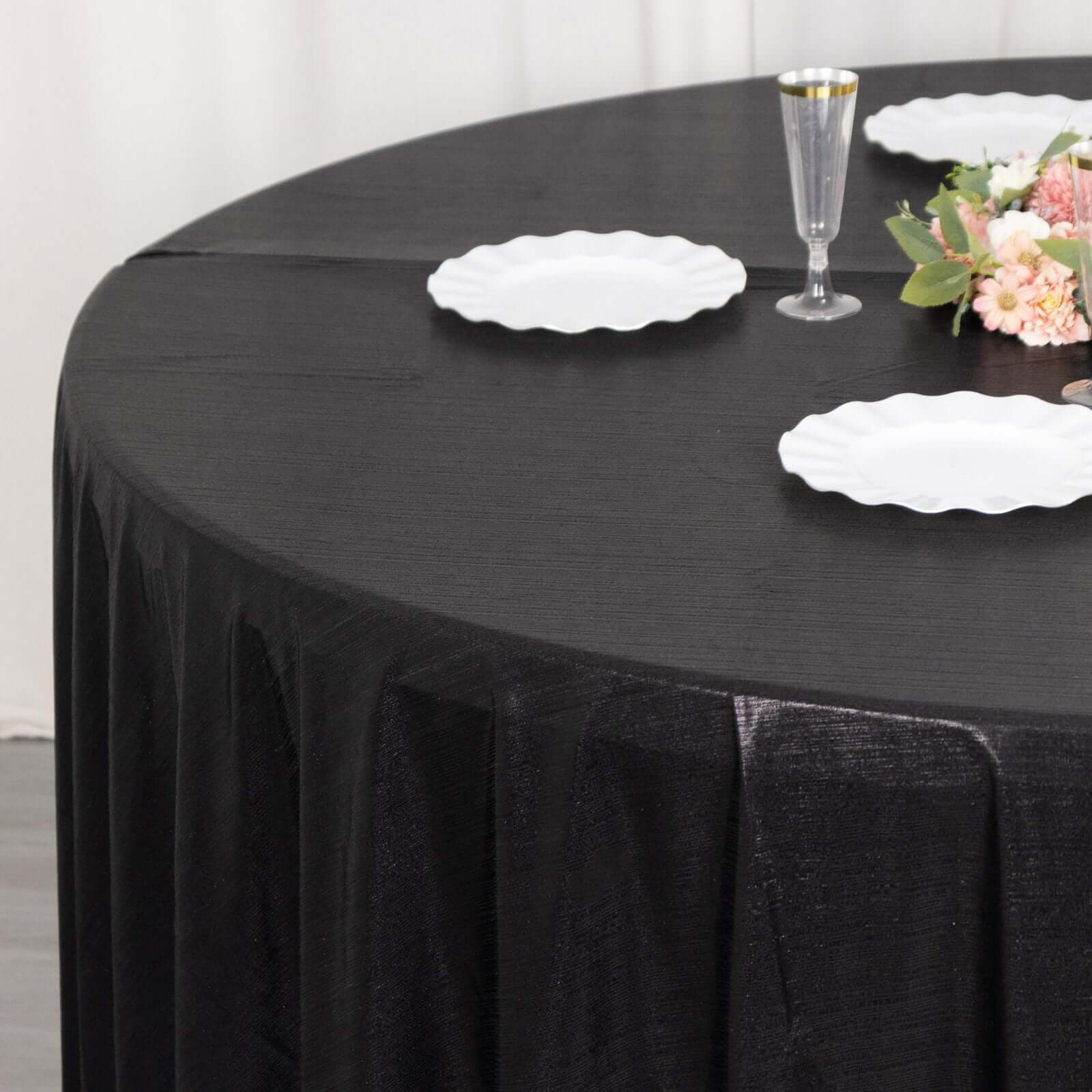 Sequin Dots Polyester Round 120 Tablecloth Black - Wrinkle Free & Sparkling Table Cover