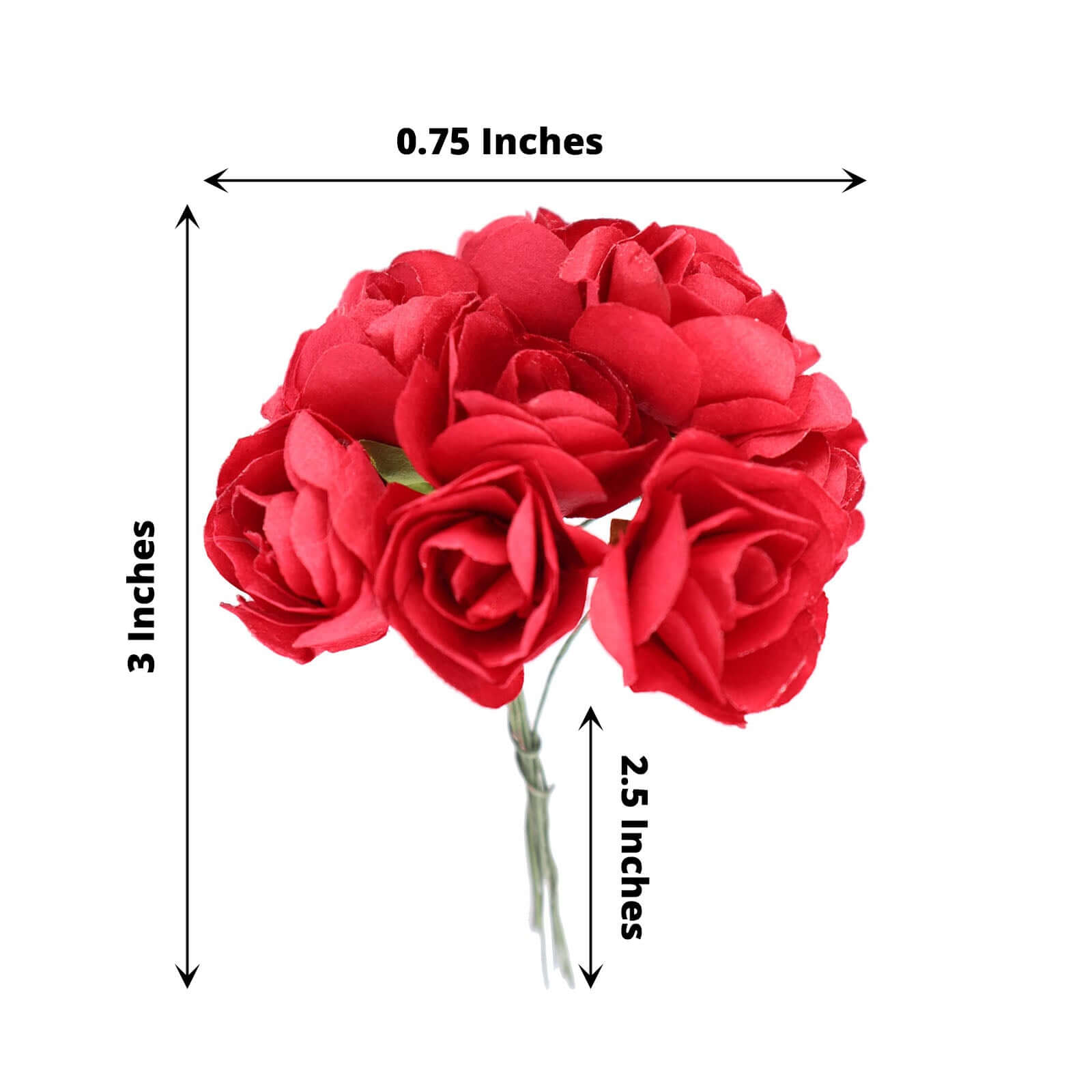 144 Pack Red Paper Mini Craft Roses, DIY Craft Flowers With Wired Stem