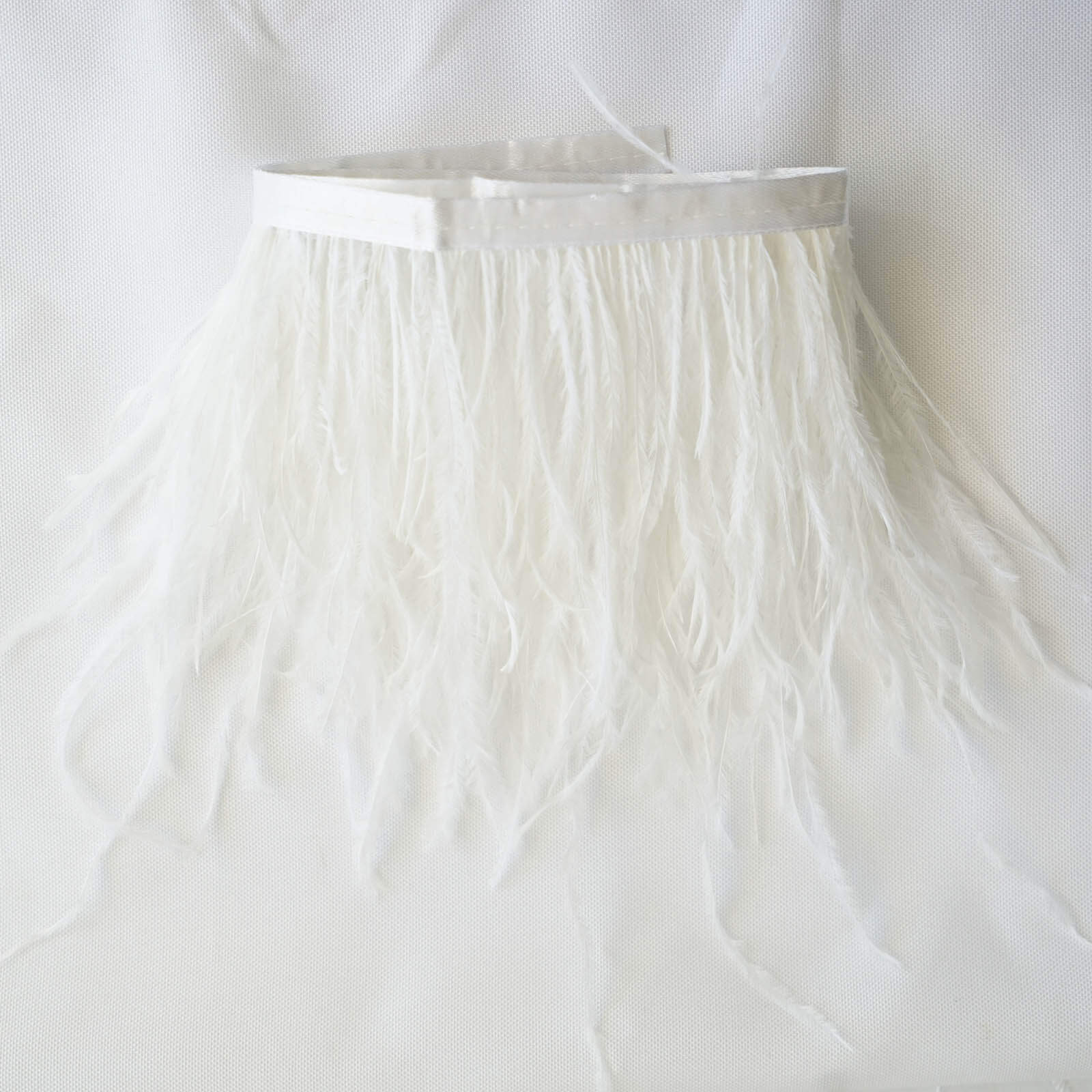 39 White Real Ostrich Feather Fringe Trim With Satin Ribbon Tape