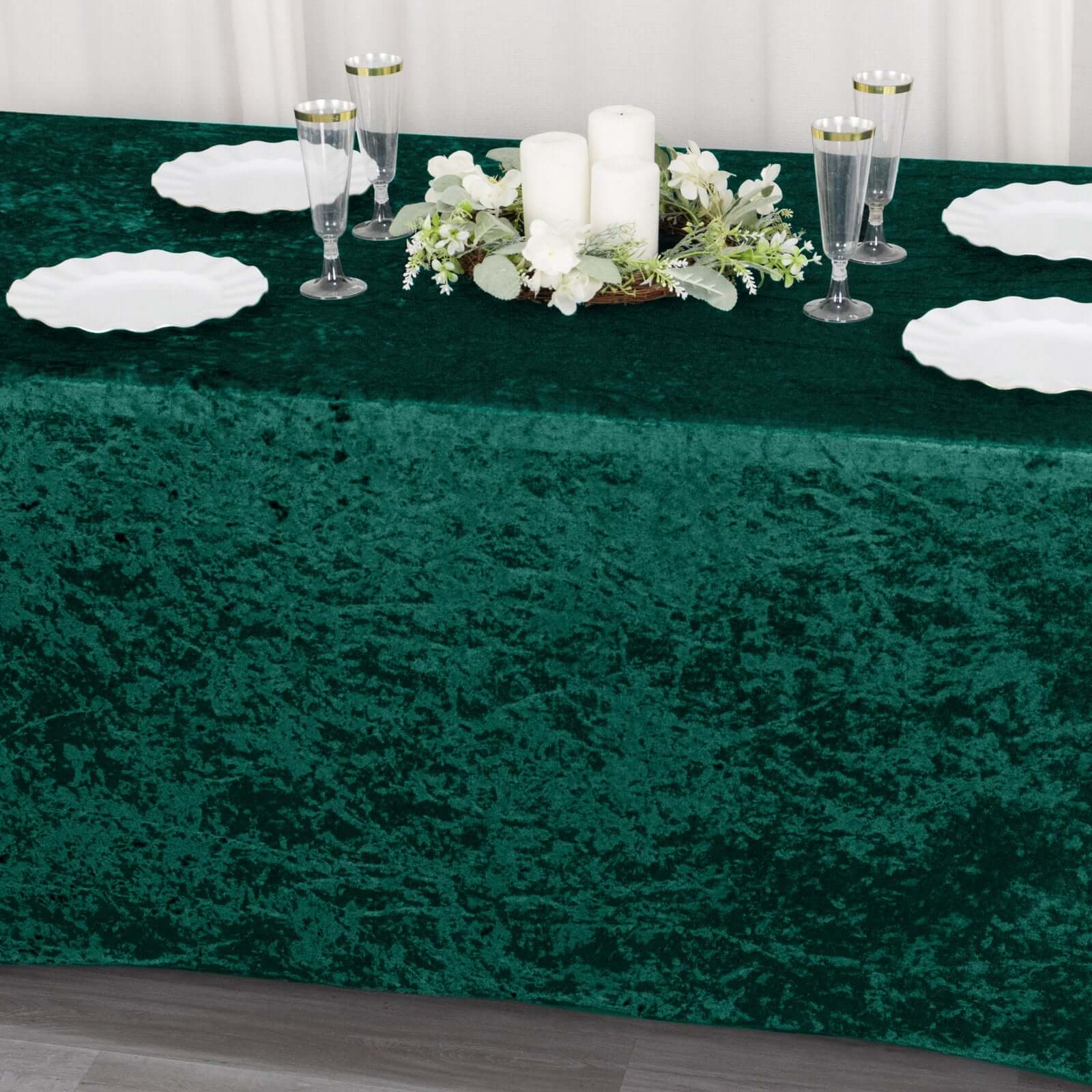 Crushed Velvet Fitted Rectangular 6ft Table Cover Hunter Emerald Green - Wrinkle-Free Stretchy Tablecloth