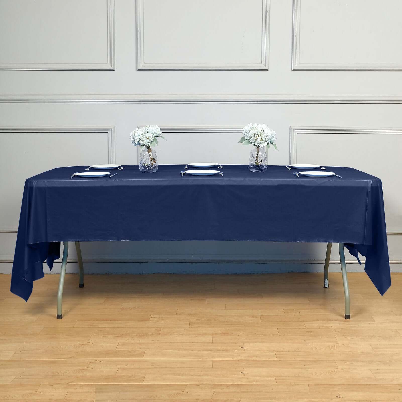 5-Pack Plastic Table Covers Navy Blue Rectangle - Reliable PVC Disposable Covers for Gatherings 54x108