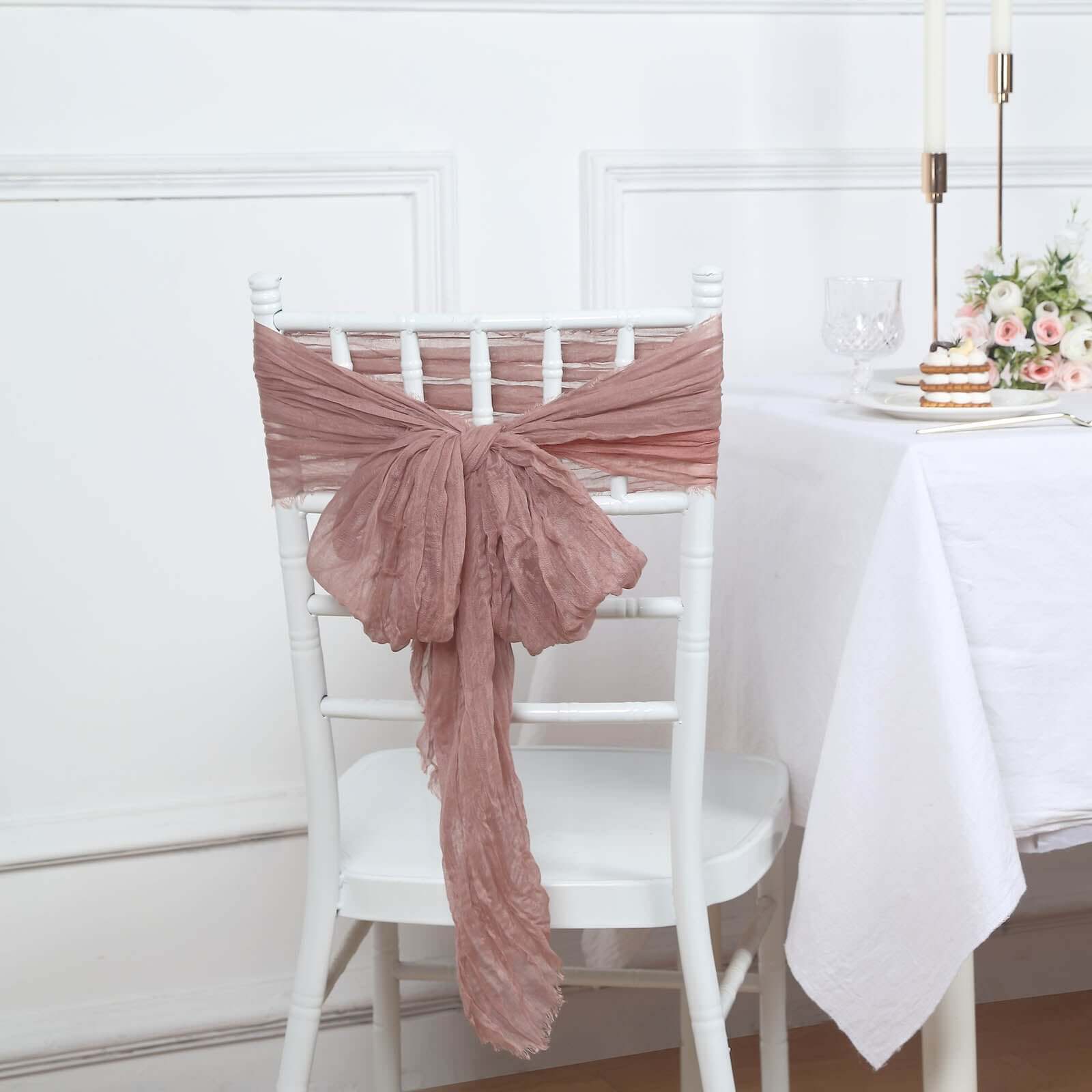 5 Pack Cheesecloth Gauze 16x88 Chair Sashes Dusty Rose - Stylish Boho Decor for Weddings & Gatherings