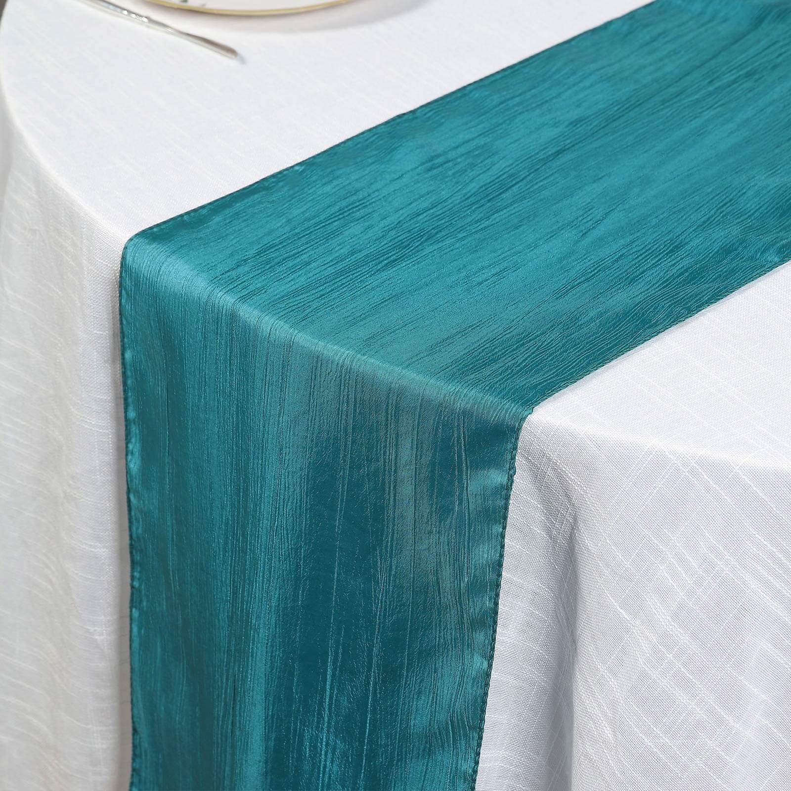 Taffeta 12x108 Table Runner Teal - Accordion Crinkle Design