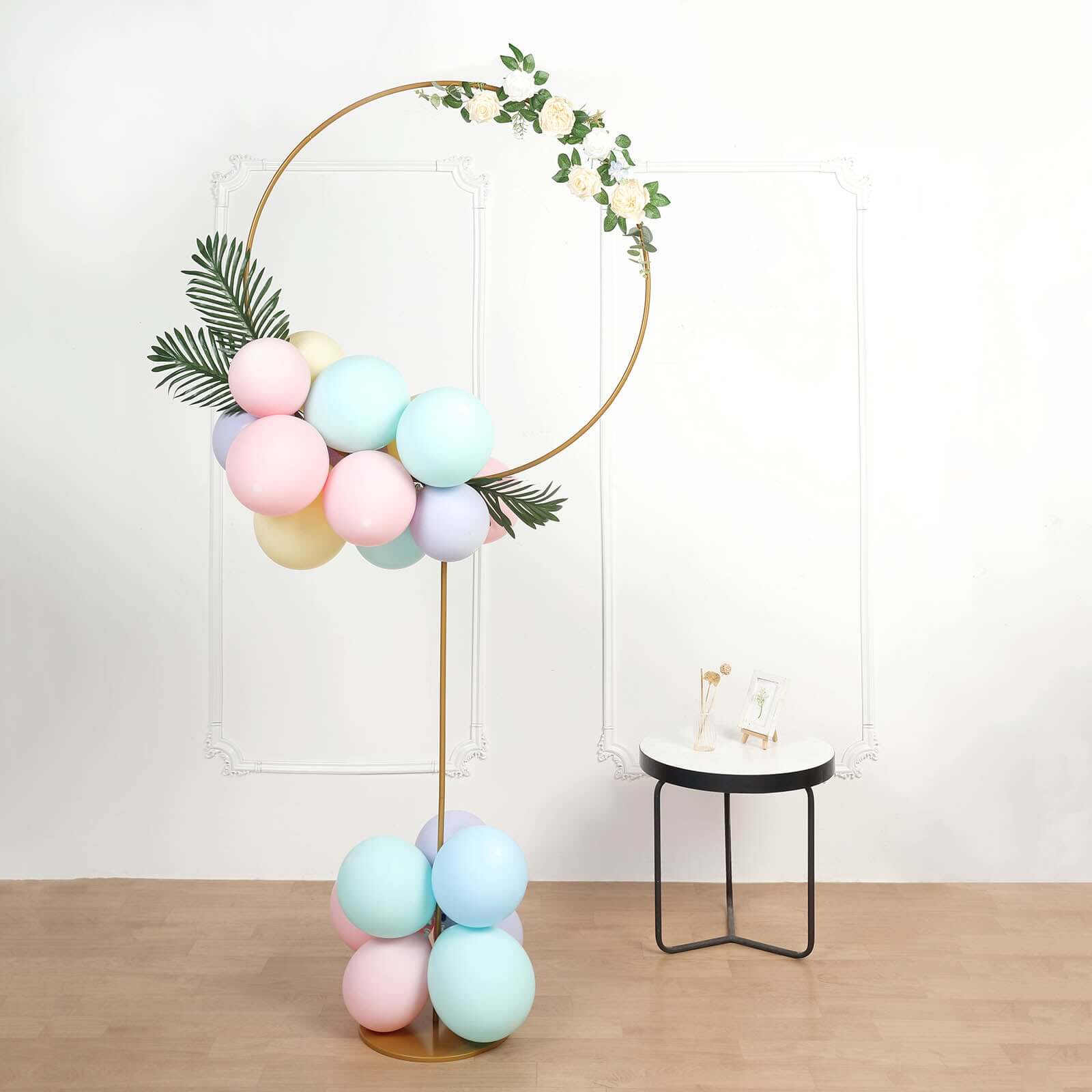 7ft Gold Balloon Column With Hoop Flower Pillar Stand, Metal Arch Table Centerpiece - Height Adjustable