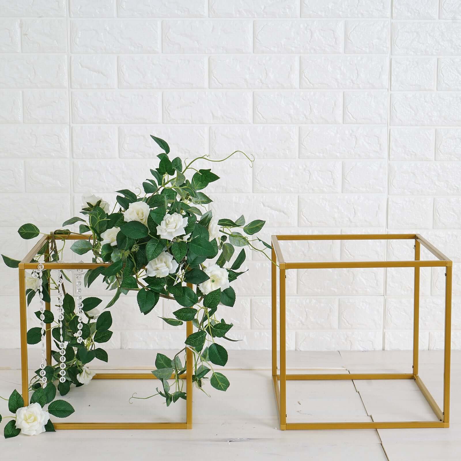 2-Pack Metal Flower Stands Gold Geometric Wedding Centerpieces Square Frame - Durable Display 12