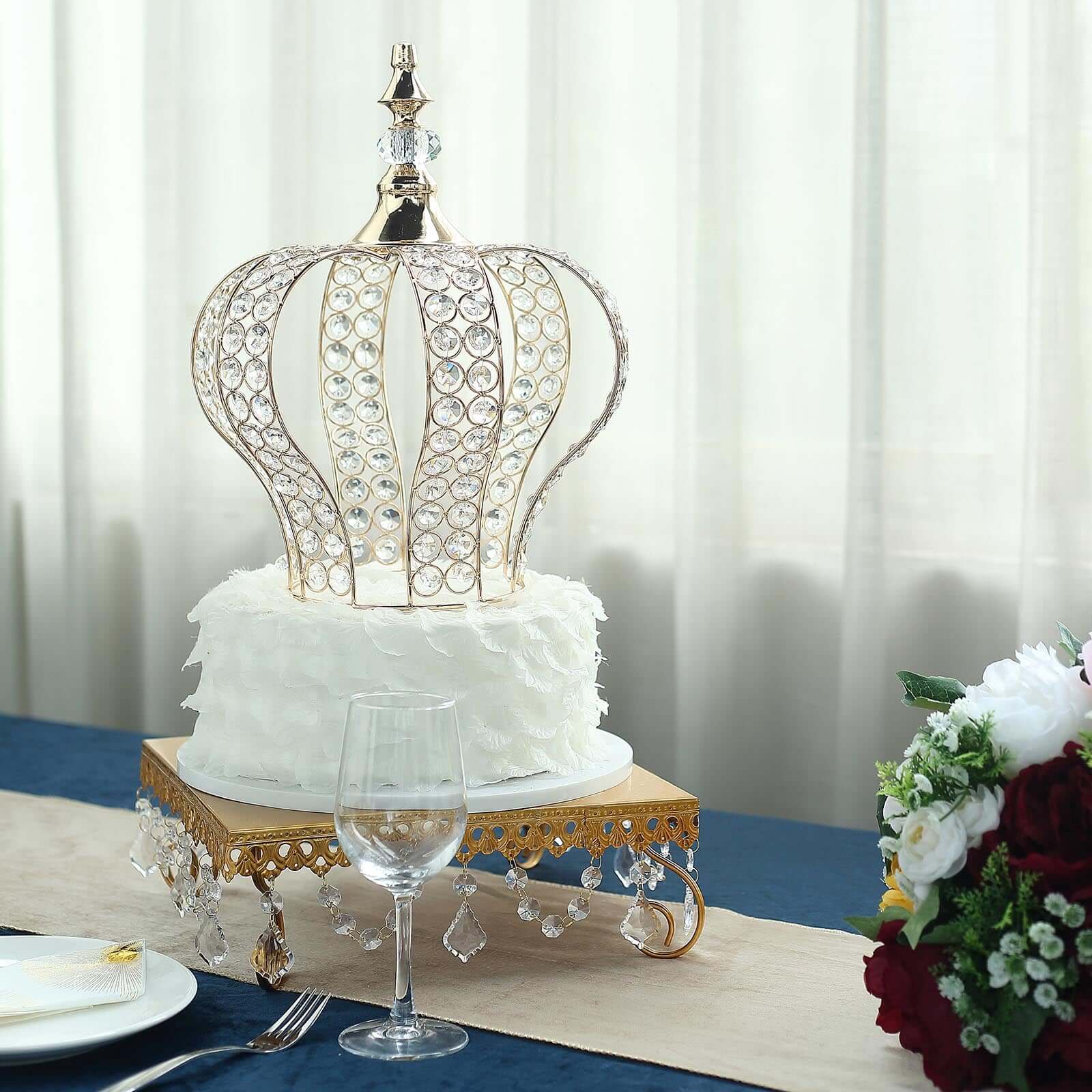 Crystal-Bead Royal Crown Cake Topper Metallic Gold - Dazzling Cake Centerpiece Decor for Luxurious Birthdays Receptions & Romantic Celebrations 14