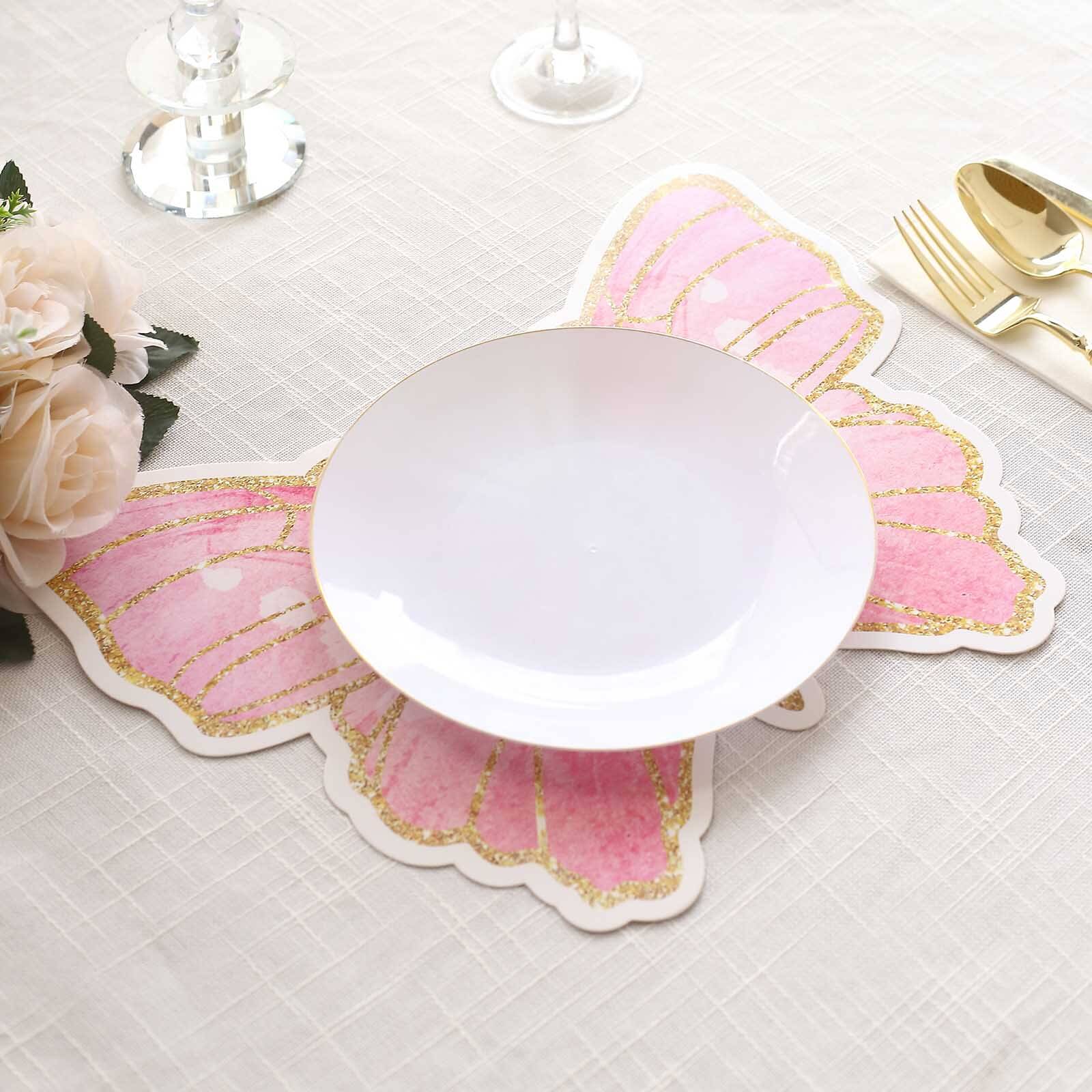 10-Pack Disposable Table Placemats with Pink Butterfly Design & Gold Glitters - 400GSM Cardboard Placemats for Kids' Parties, Baby Showers & Celebrations 14