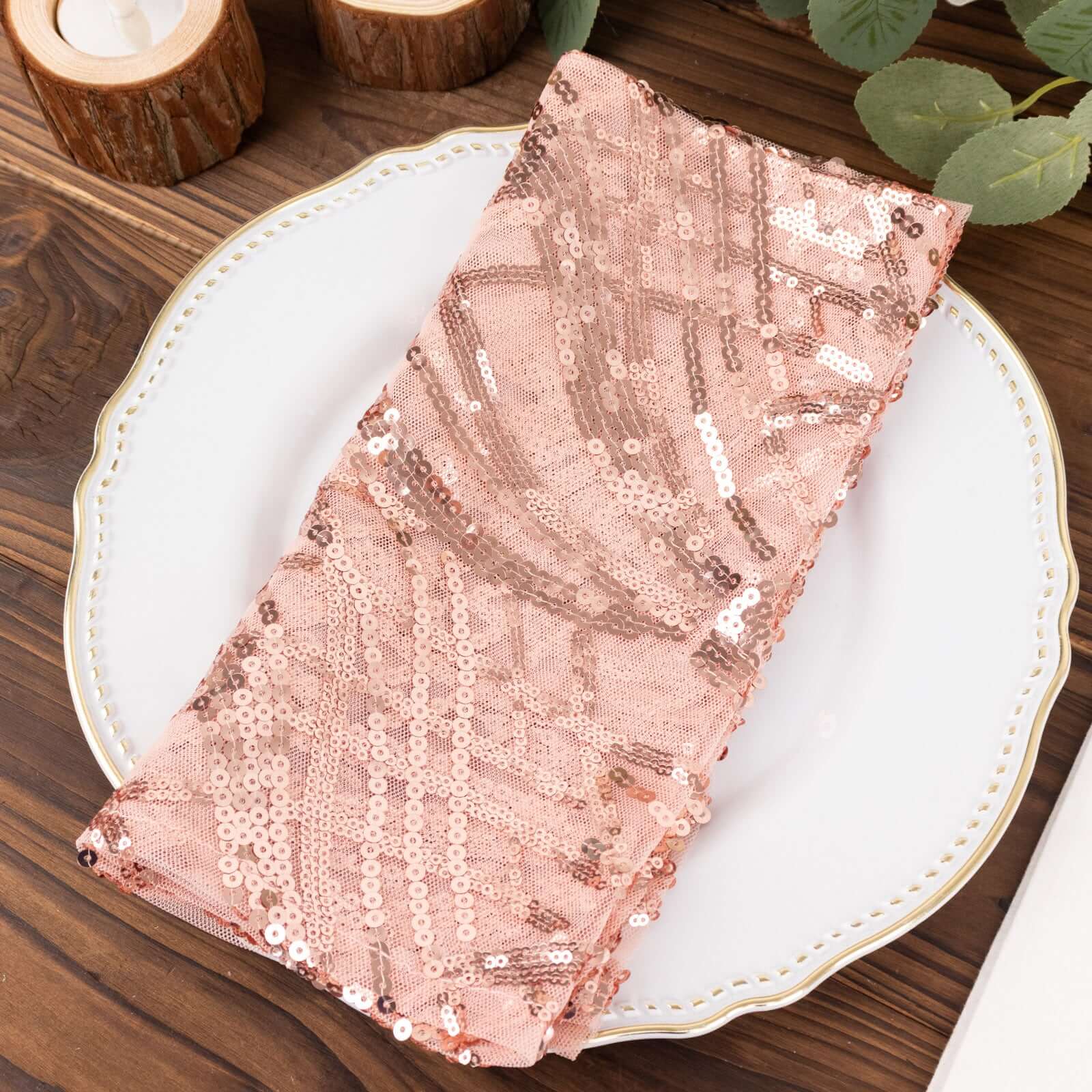 Sequin Mesh 20x20 Napkin Blush - Wave Embroidered Reusable Napkin