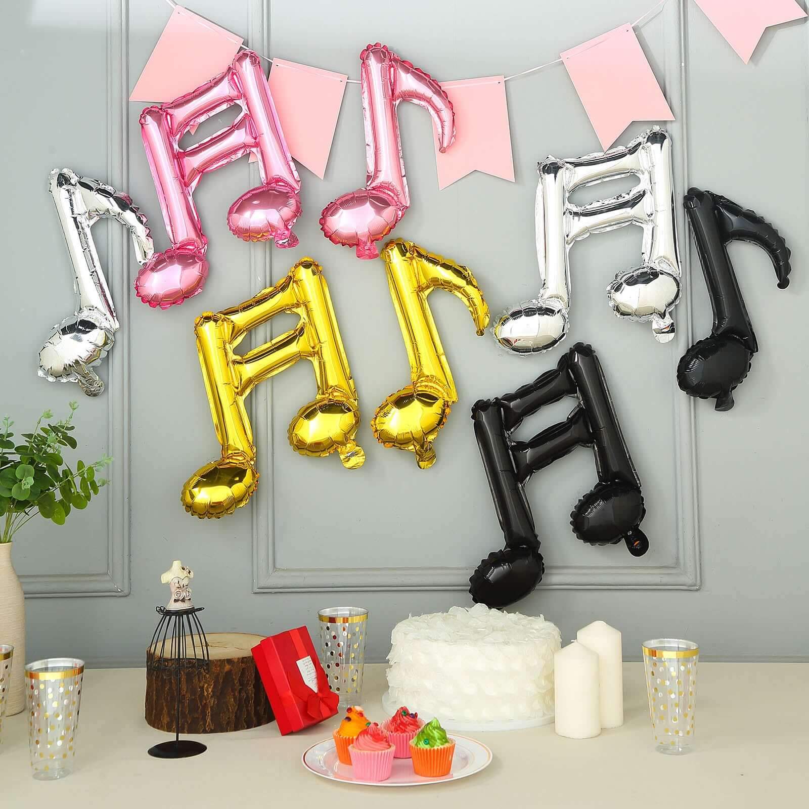 6 Pack Shiny Silver Single and Double Music Note Mylar Foil Balloons