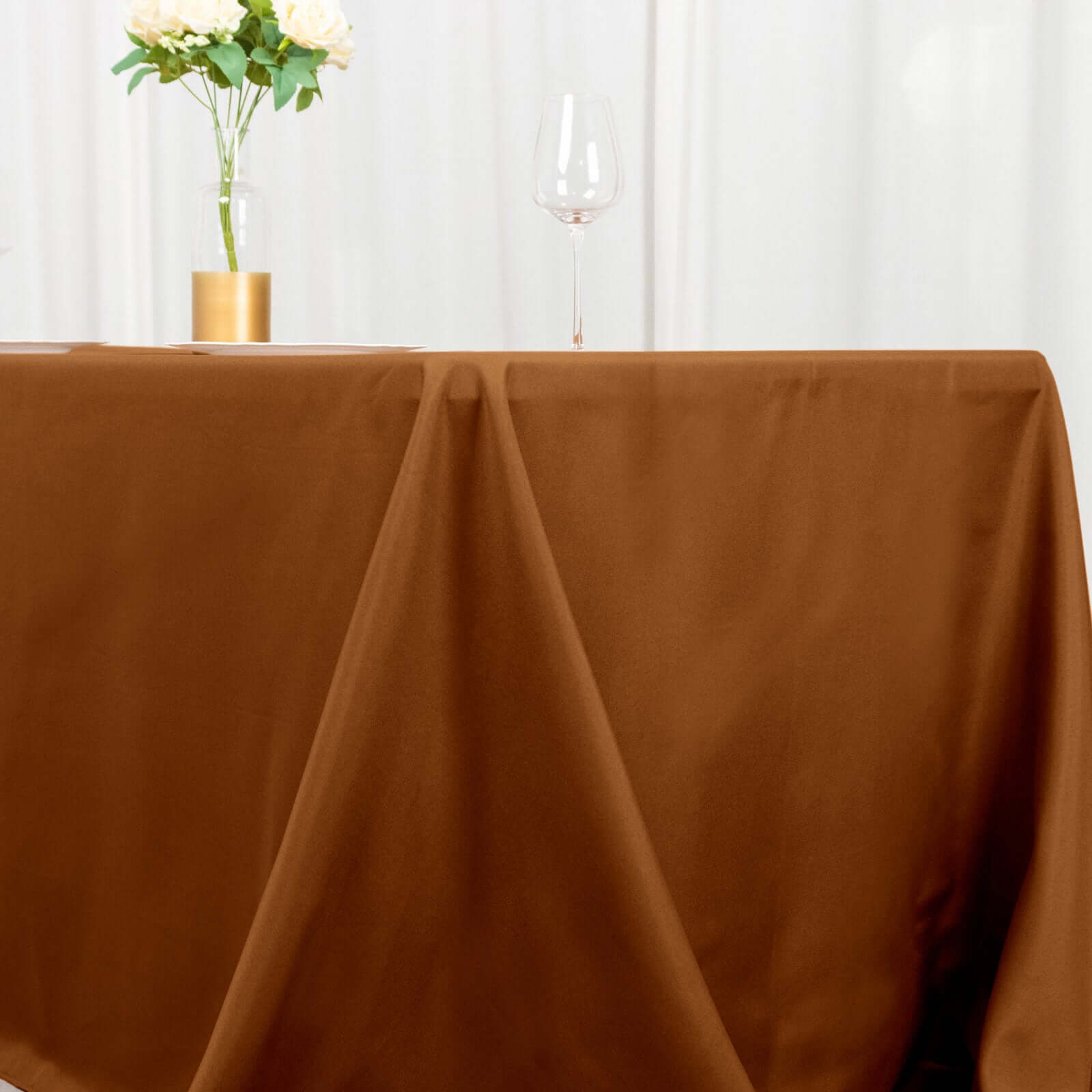 Polyester 90x156 Rectangle Tablecloth Cinnamon Brown - Seamless Wrinkle-Resistant Table Cover