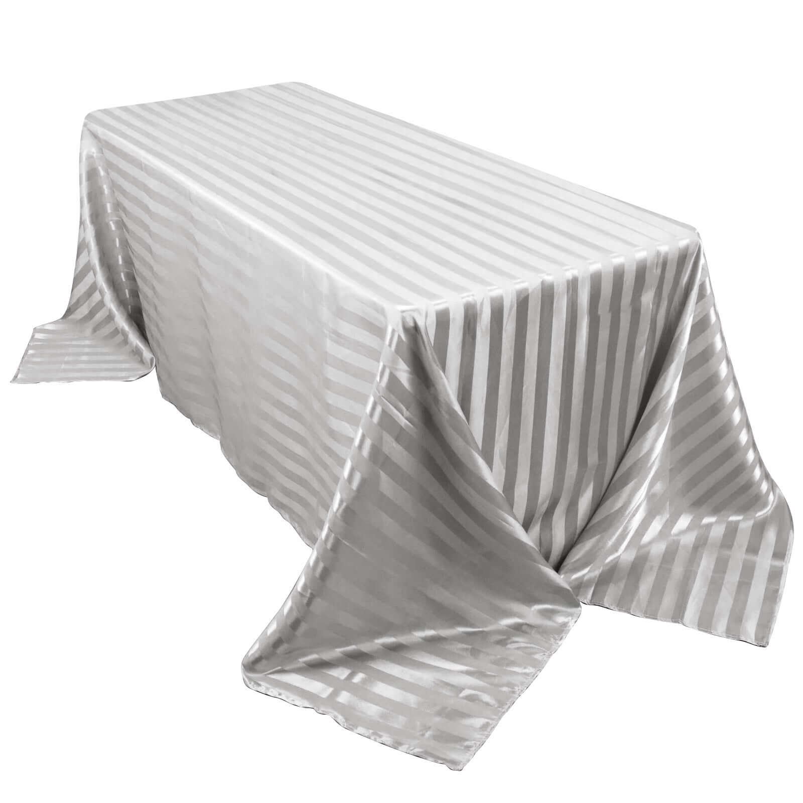 Satin Striped 90x132 Rectangular Tablecloth Silver Satin Stripe - Seamless Silky Smooth Table Cover