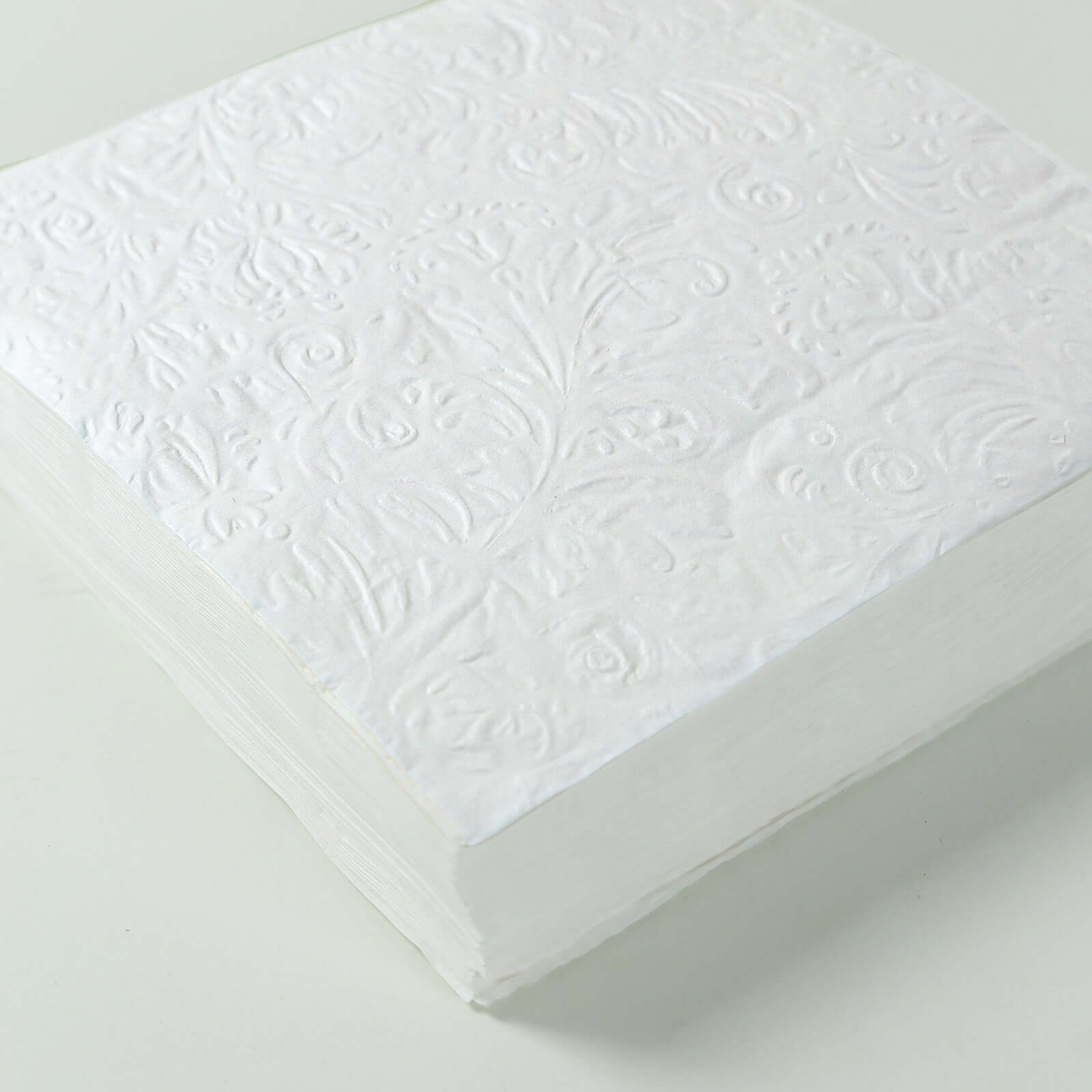 50-Pack Paper Cocktail Napkins with Embossed French Swirl Pattern White - Soft 2 Ply Beverage Napkins for Events 6.5x6.5