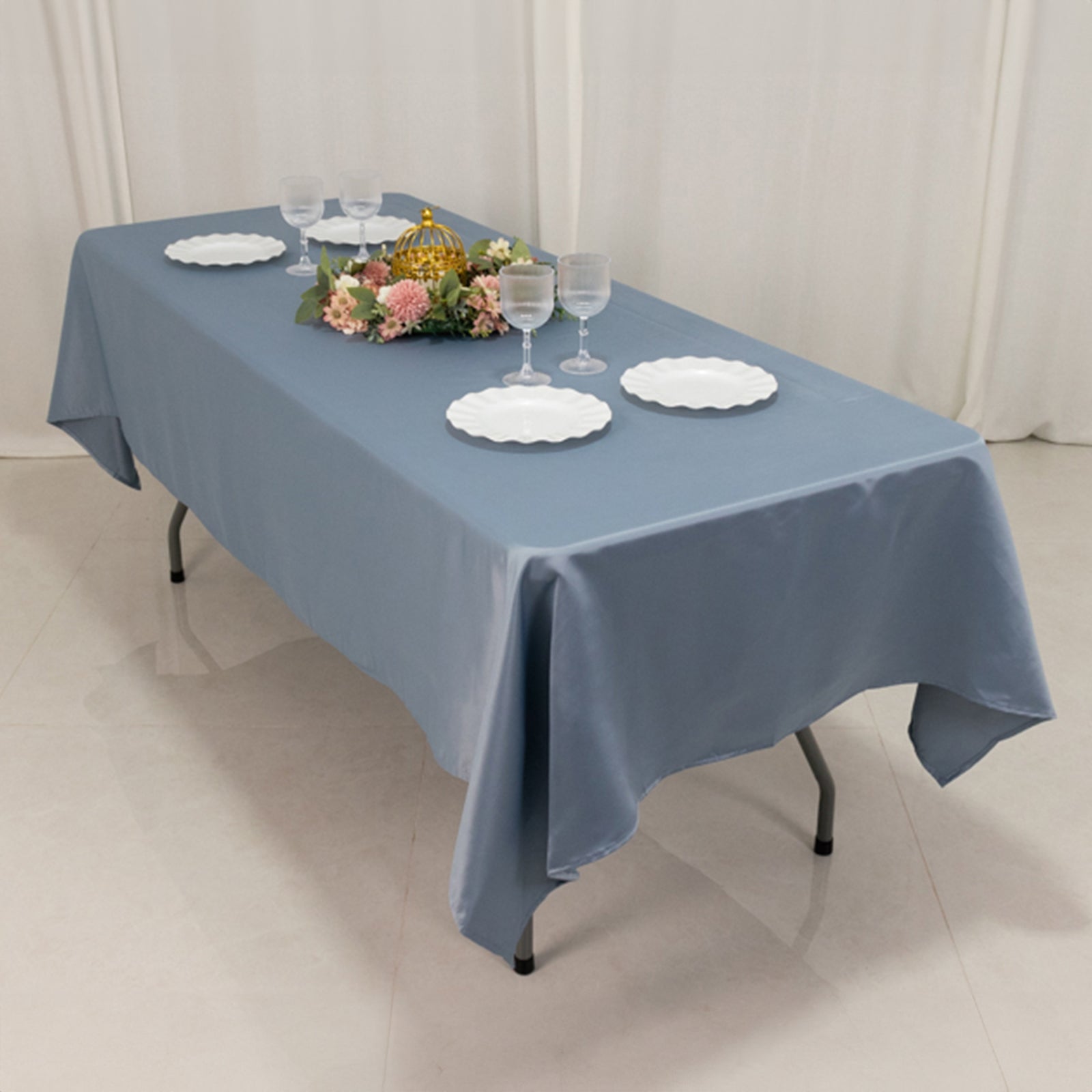 Lamour Satin 60x102 Rectangle Tablecloth Dusty Blue - Durable & Silky Soft Feel Table Cover