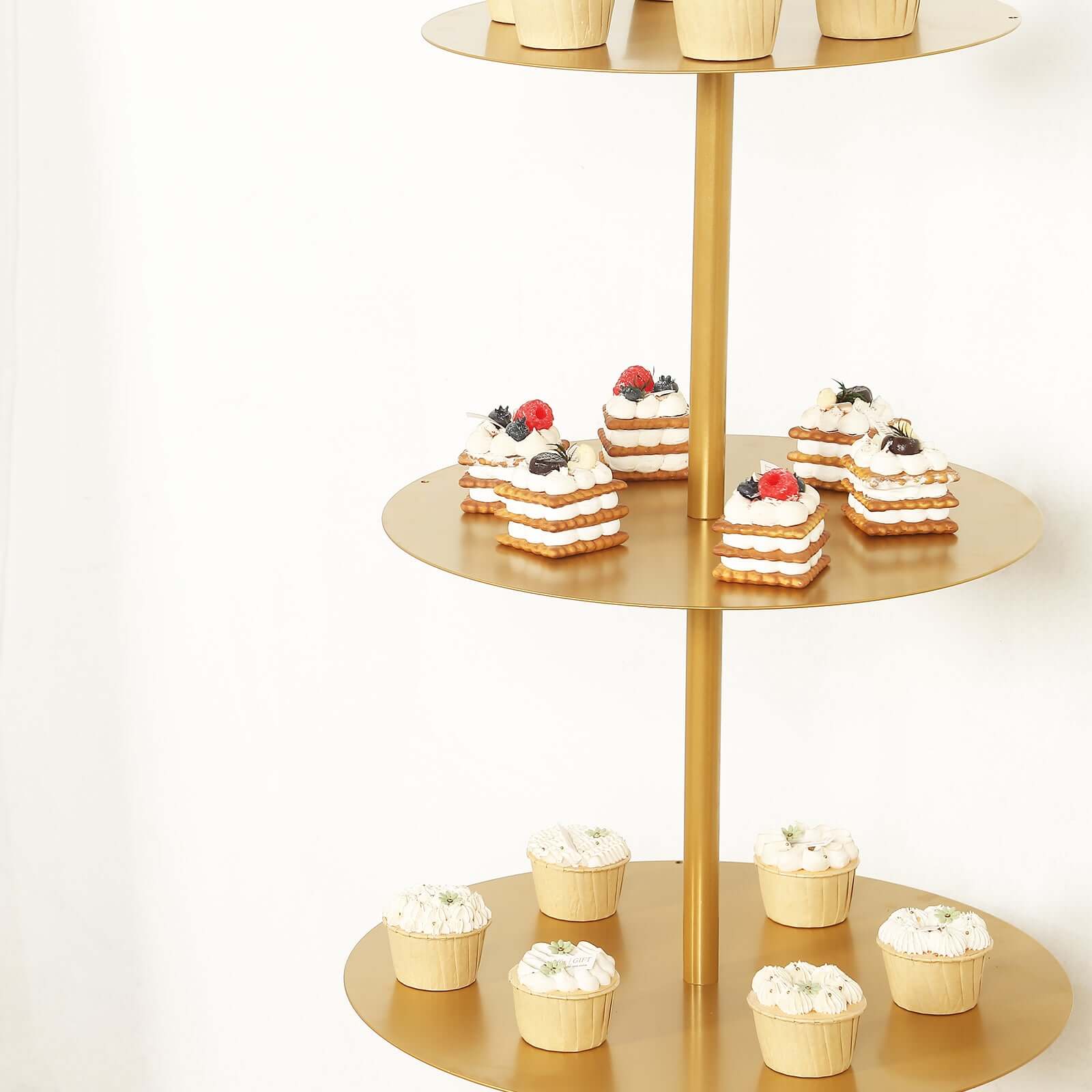 5 Tier Champagne Tower Stand Gold Metal Round Dessert Display Cupcake Holder - Sturdy Event Centerpiece 4.5ft Tall