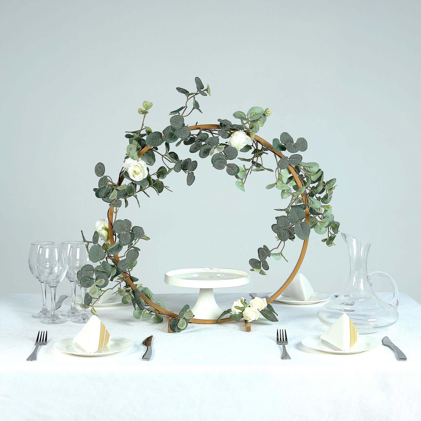 20 Gold Round Arch Wedding Centerpiece, Metal Hoop Wreath Tabletop Decor