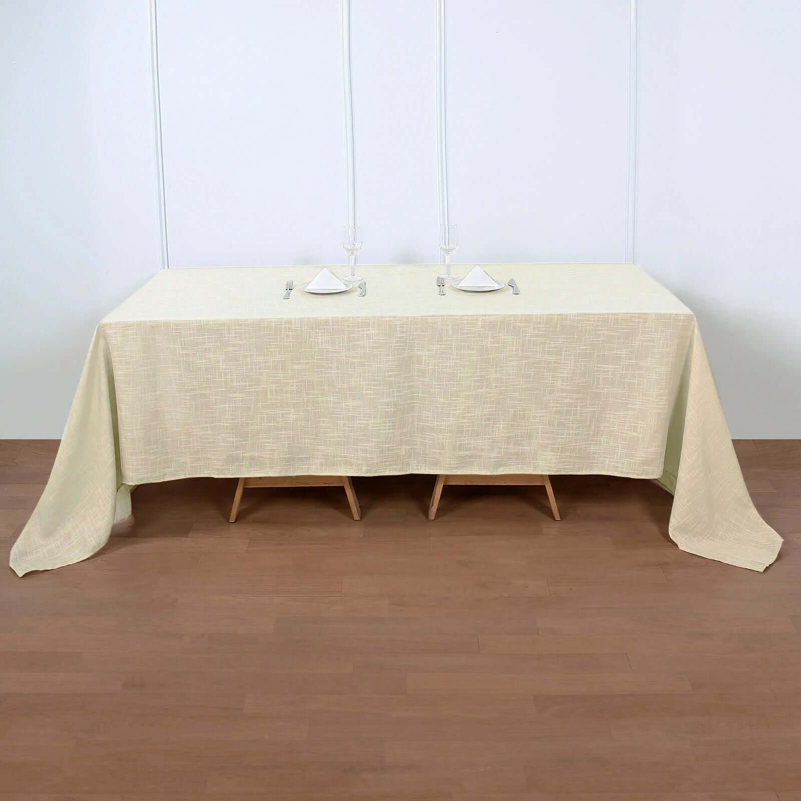 Faux Linen 90x132 Rectangular Tablecloth Beige - Slubby Texture Wrinkle-Resistant Seamless Table Cover