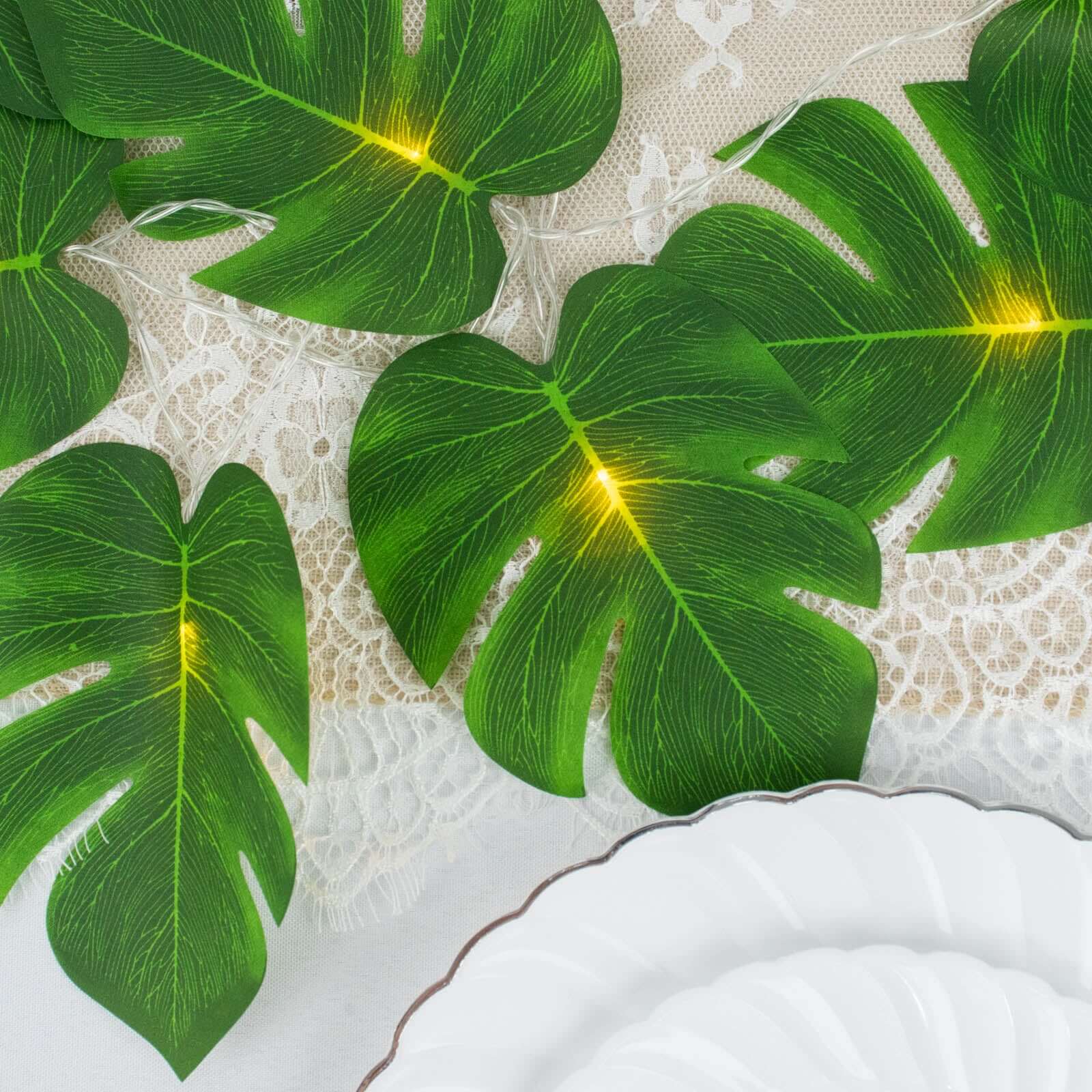 10ft Warm White LED Artificial Tropical Palm Leaf Vine String Lights, Wall Hanging Monstera Leaves Garland