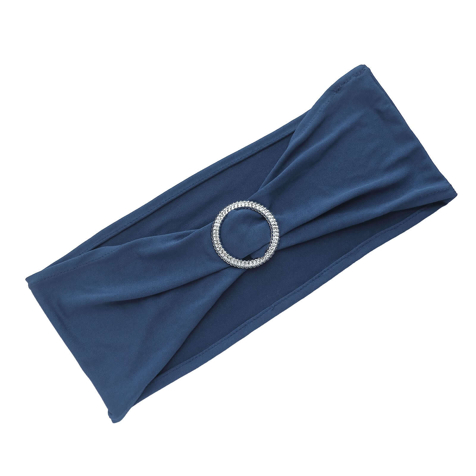 5 Pack Stretch Spandex Chair Sashes Navy Blue - Reusable Chair Bands with Silver Diamond Ring Slide Buckle 5x14