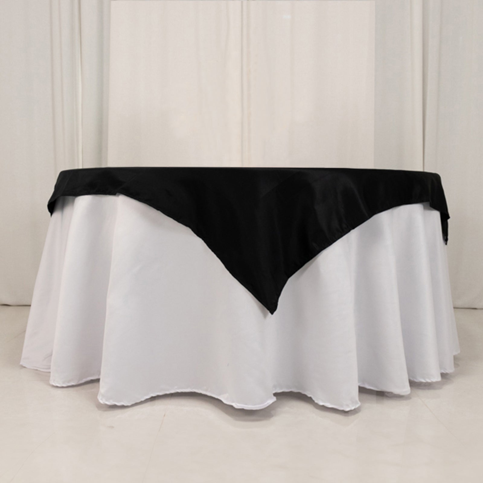 Lamour Satin 54x54 Table Overlay Square Tablecloth Black - Durable & Silk-Like Table Cover for Weddings & Parties