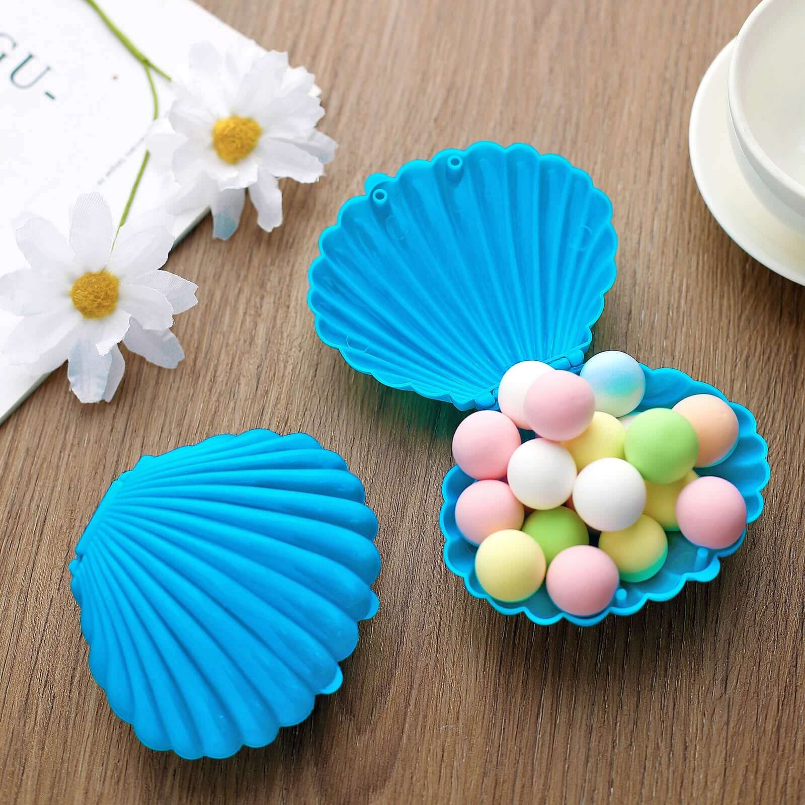 12-Pack Seashell Candy Container Gift Boxes Light Blue Beach Theme - Decorative Mini Favor Boxes for Jewelry 3.5