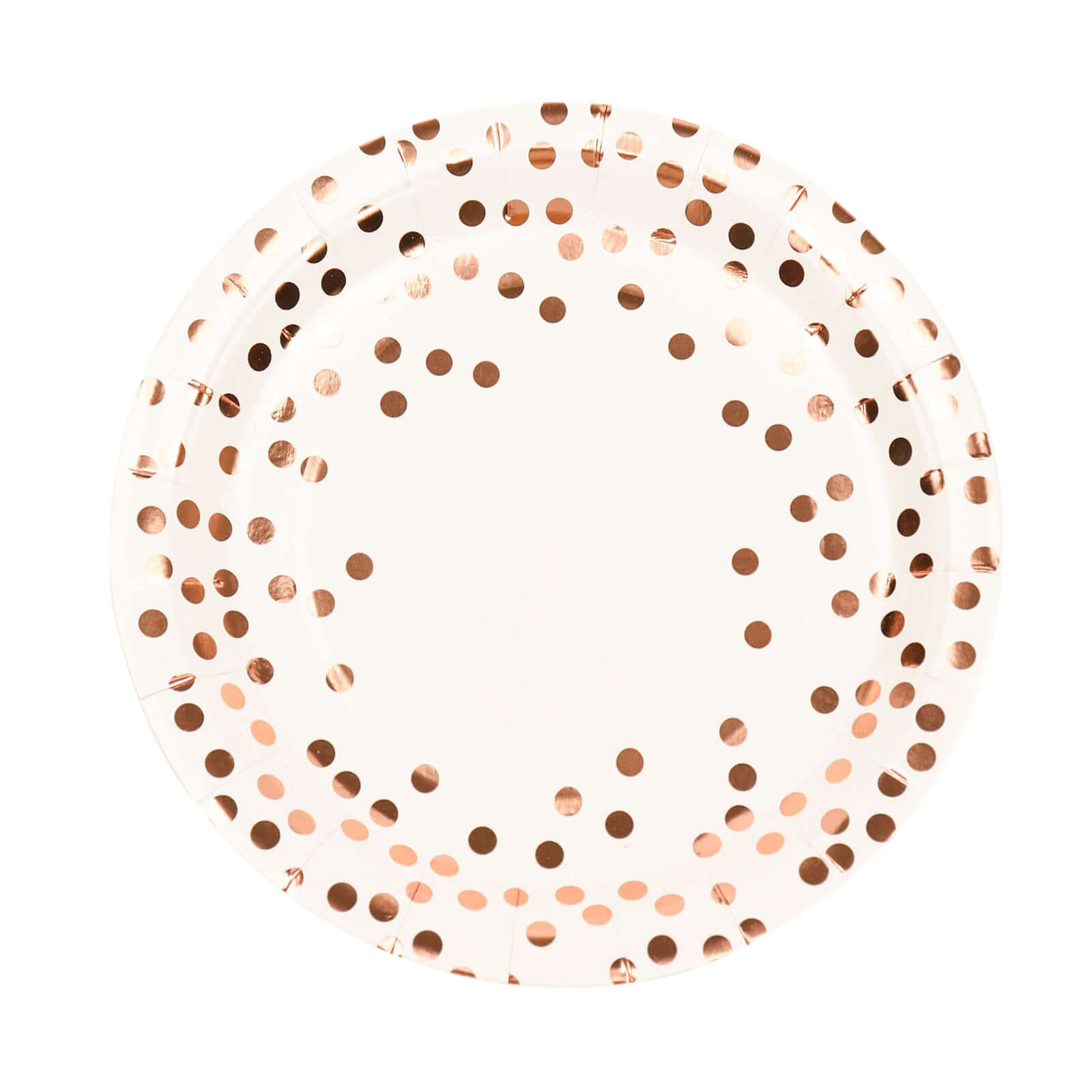 25-Pack Paper Round Dinner Plates 9 White with Metallic Rose Gold Polka Dots - Disposable 300GSM Party Plates for Banquets & Celebrations