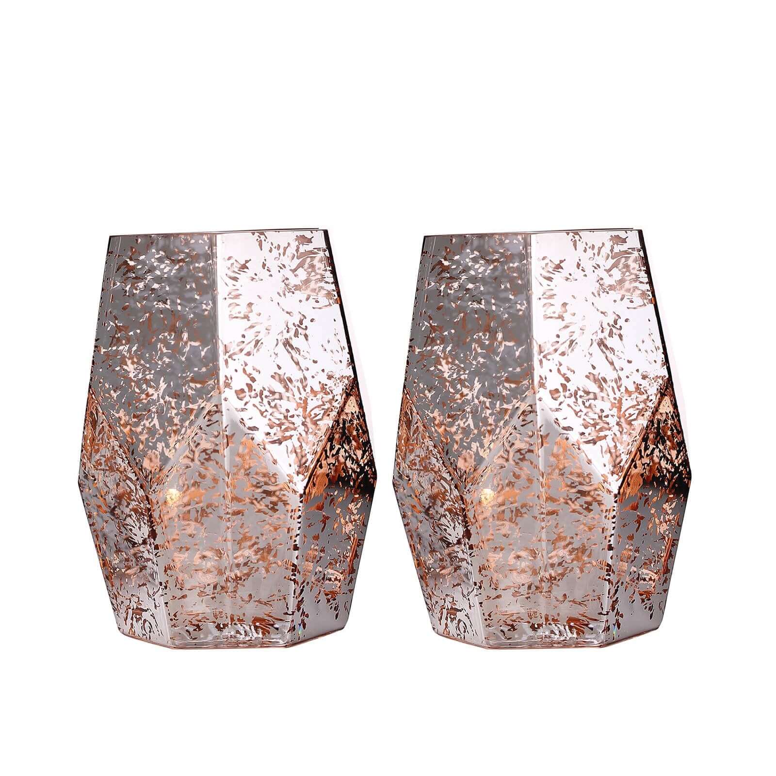 2-Pack Mercury Glass Vases Pentagon Design Silver Rose Gold - Decorative Candle Holder Centerpieces 8