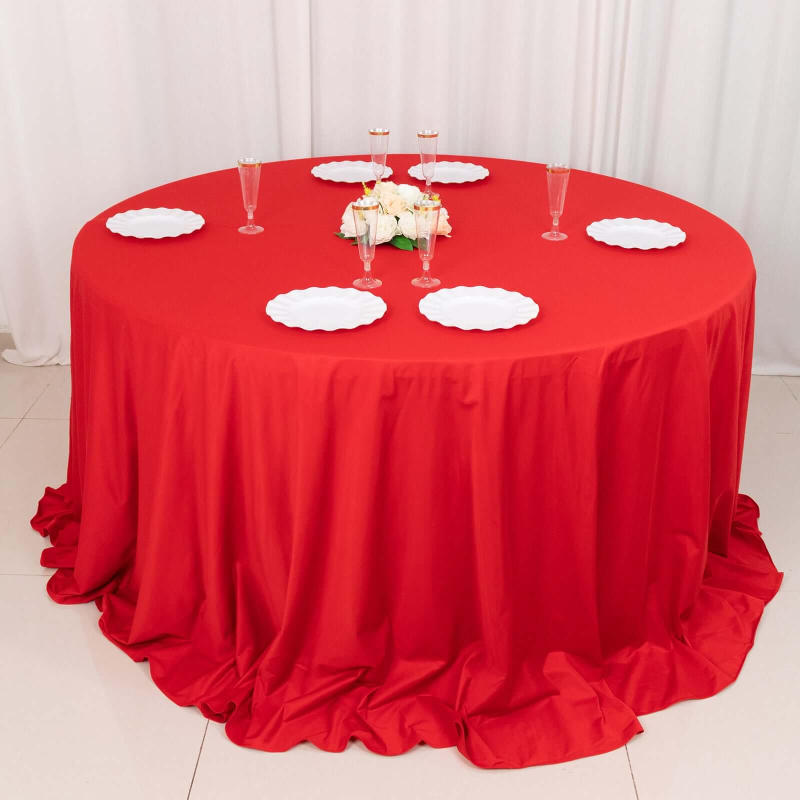 Premium Scuba Round 132 Tablecloth Red - Wrinkle Free & Stain Resistant Seamless Table Cover