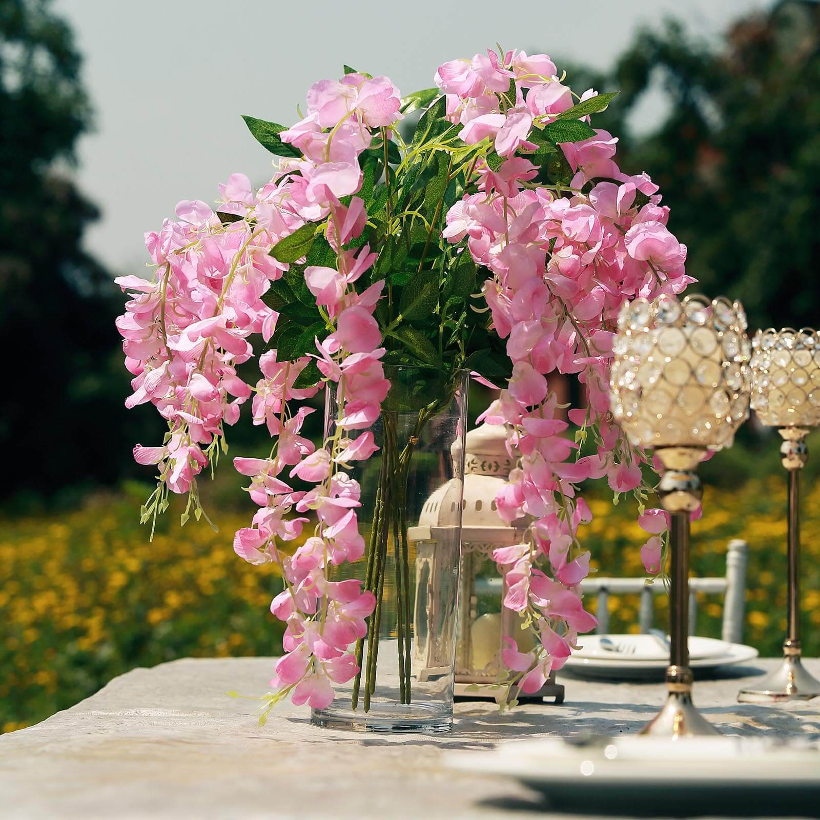 5 Pack 44 Silk Hanging Wisteria Flower Garland Vines in Pink, 3 Strands in 1 Bush