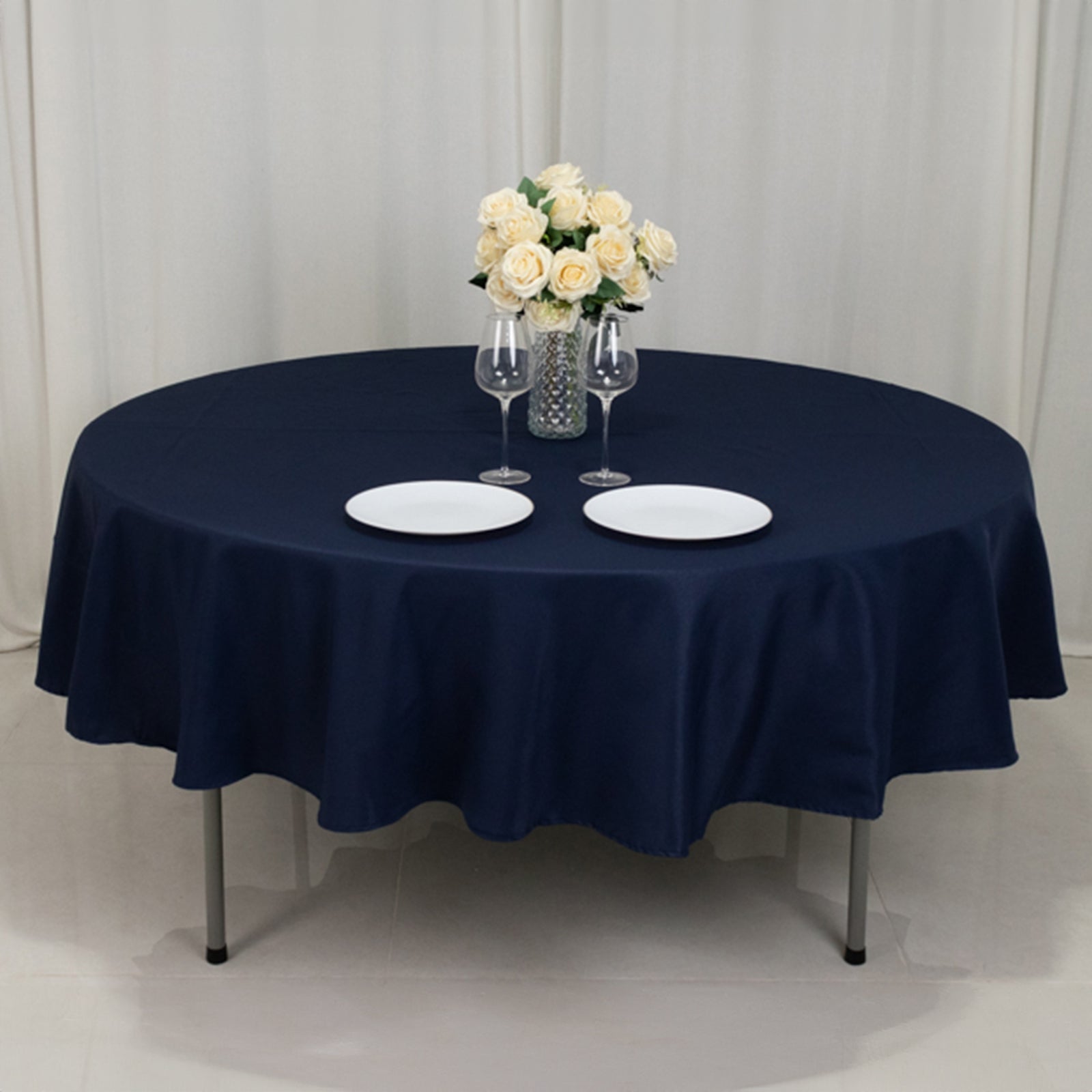 Fire Retardant Premium Polyester 90 Round Tablecloth Navy Blue - High-Performance Table Cover