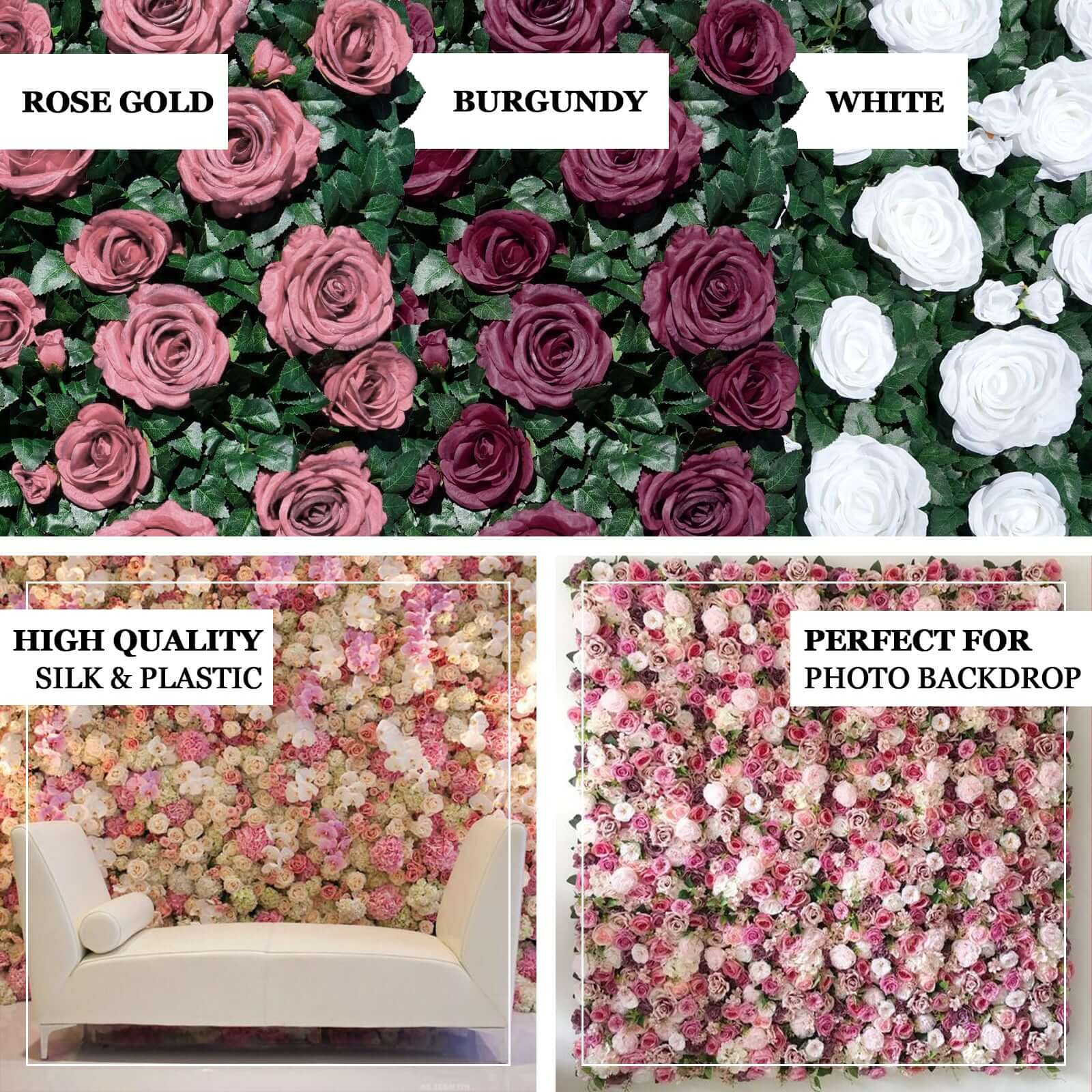 3 Sq ft. Easy-Install White Silk Rose Flower Mat Wall Panel Backdrop