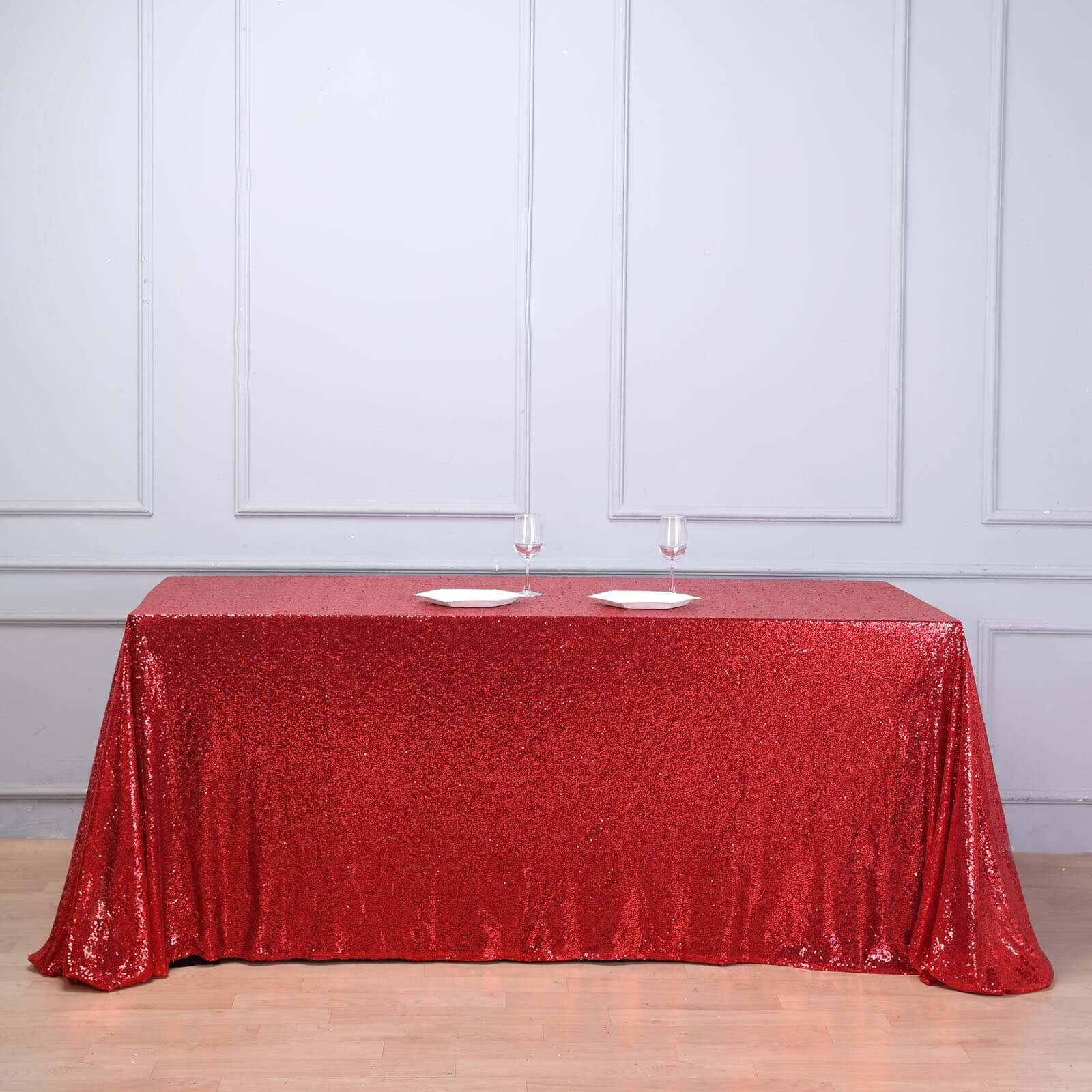 Sequin 90x156 Rectangle Tablecloth Red - Seamless Twinkling Table Cover