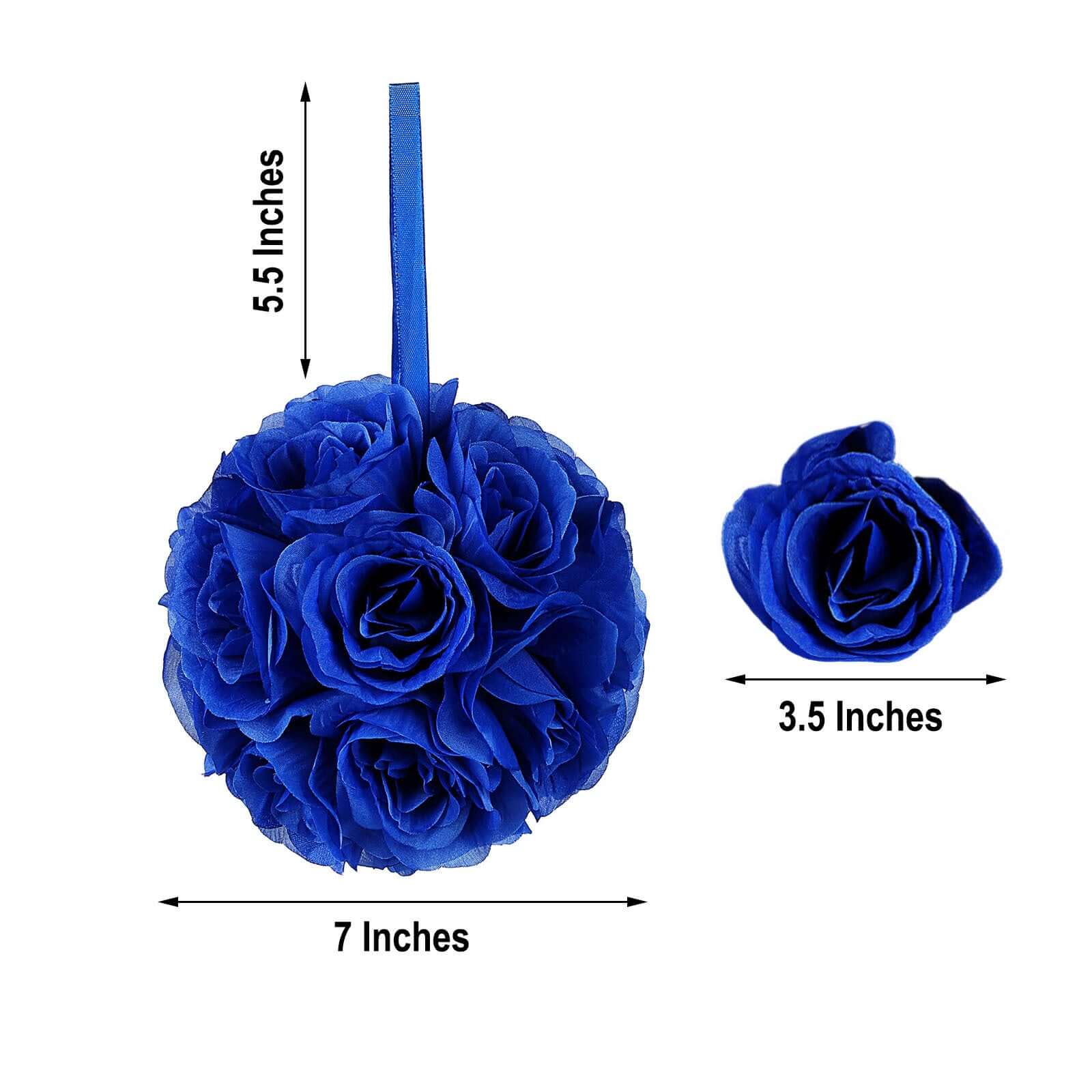 2 Pack 7 Royal Blue Artificial Silk Rose Kissing Ball, Faux Flower Ball