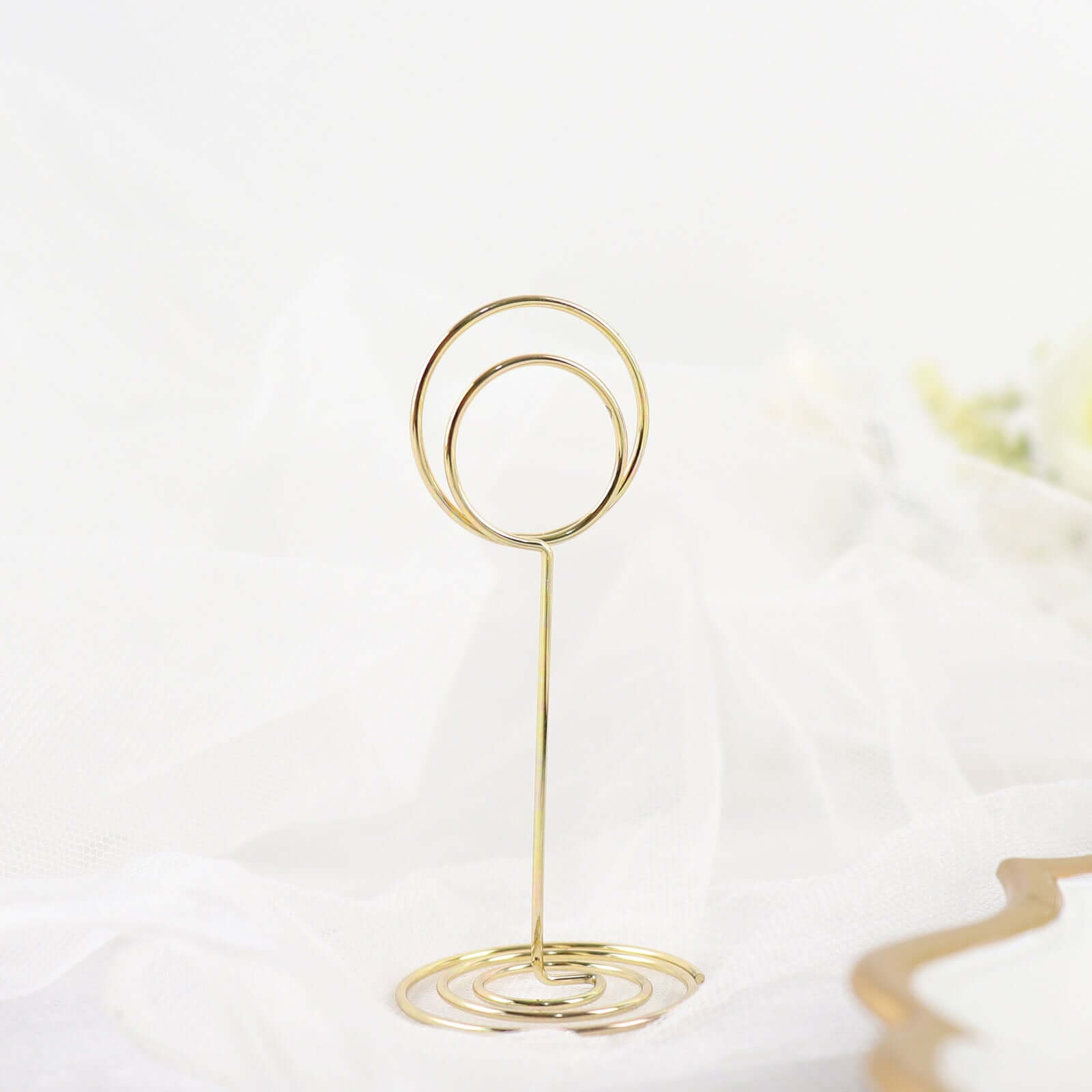 10-Pack Metal Card Holder Stands Mini Circle Hoop Design Gold - Table Number Stands and Wedding Place Card Menu Clips 3.5