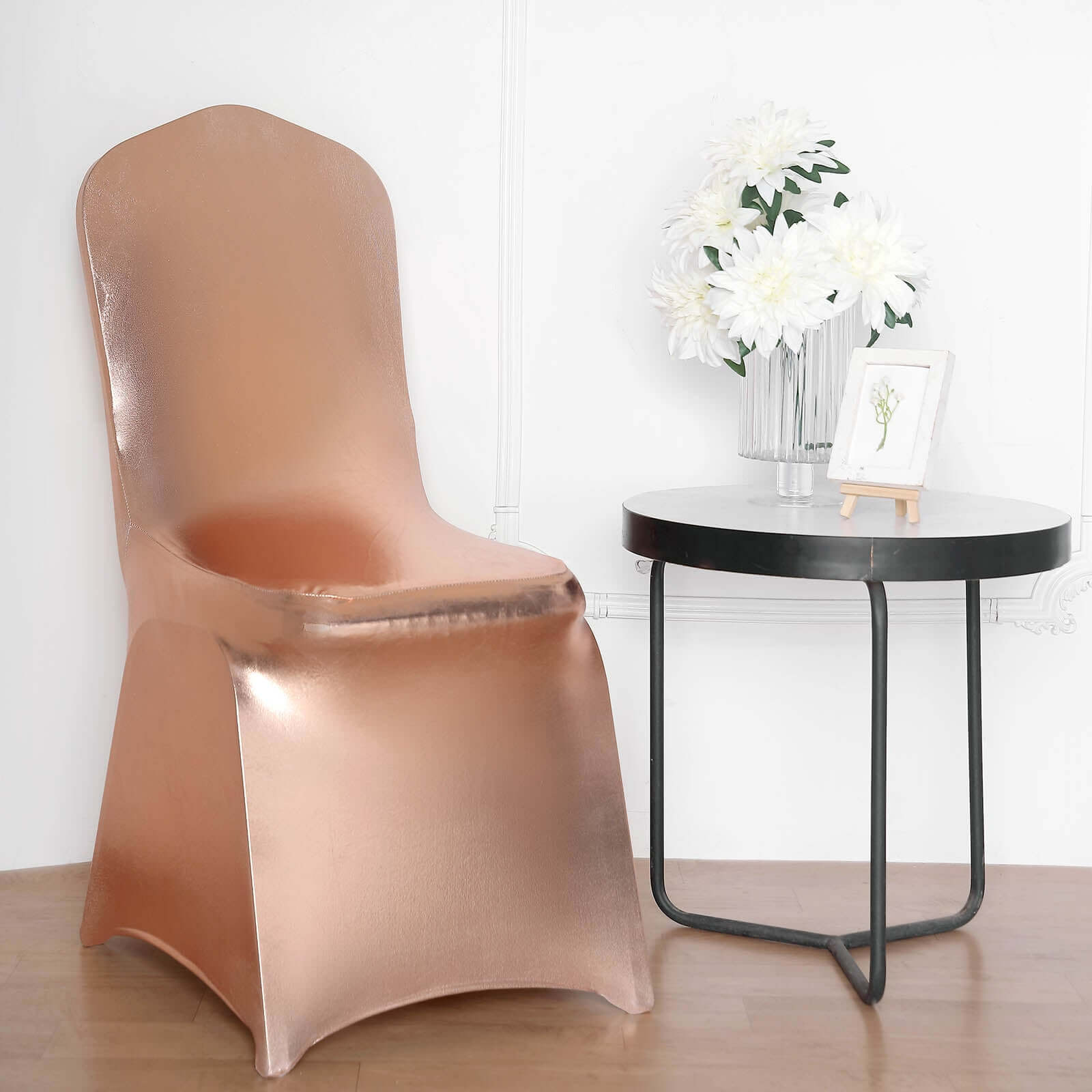 Spandex Banquet Chair Cover Metallic Rose Gold - Glittering Fitted Slipcover