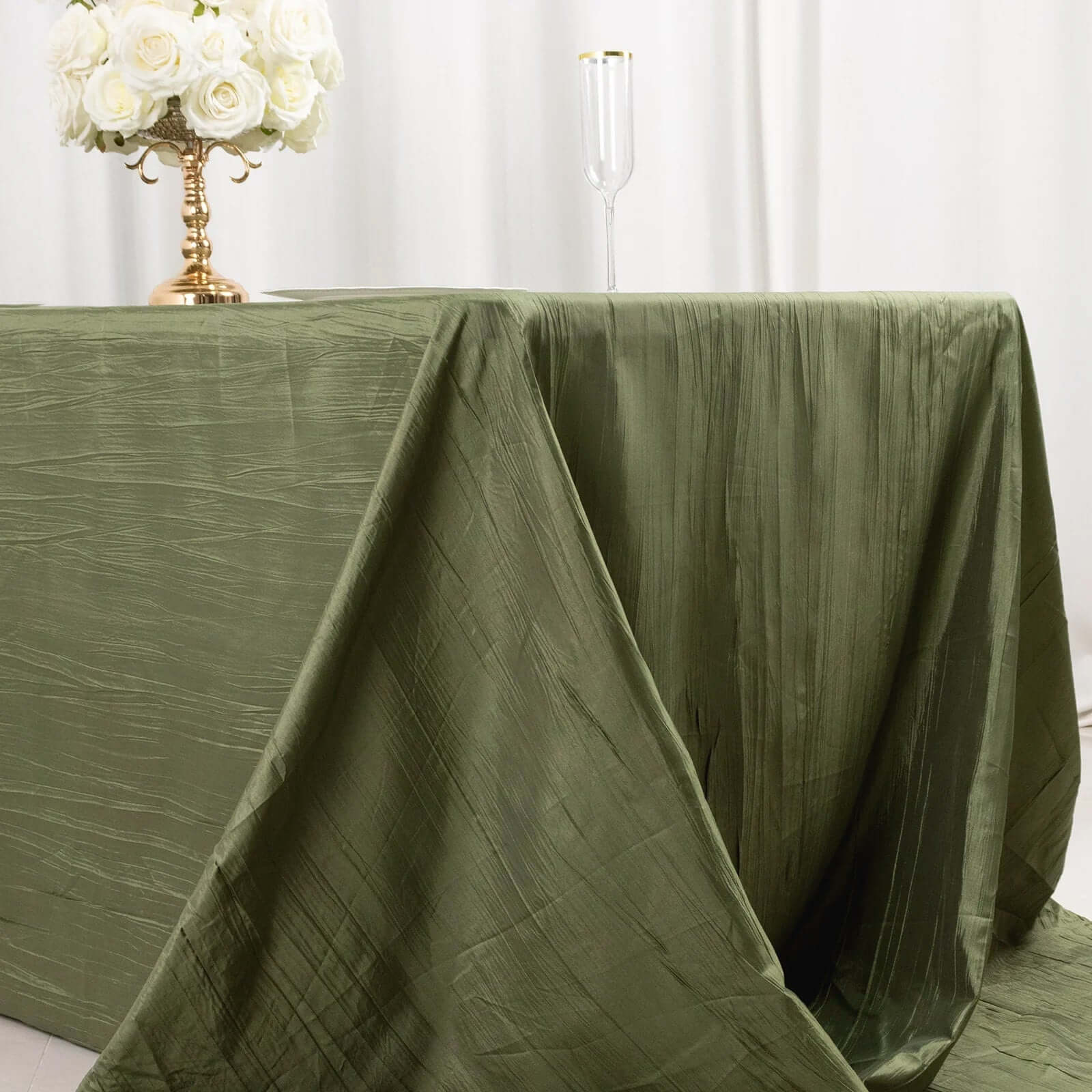 Taffeta 90x156 Rectangle Tablecloth Dusty Sage Green - Accordion Crinkle Seamless Table Cover
