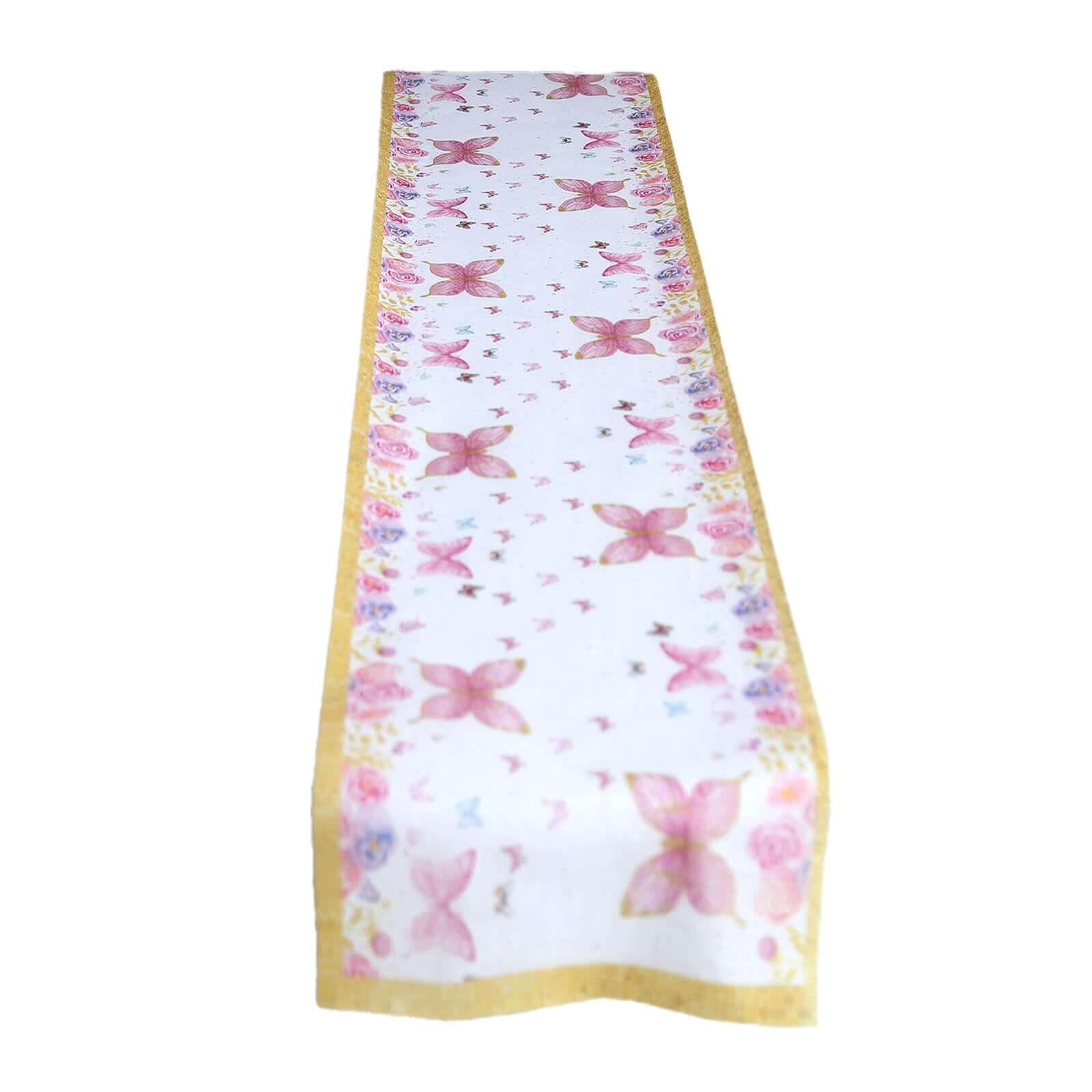 5 Pack Disposable Table Runners 11x108 White with Pink Butterflies - Non-woven Stylish Spring Summer Dining Decor