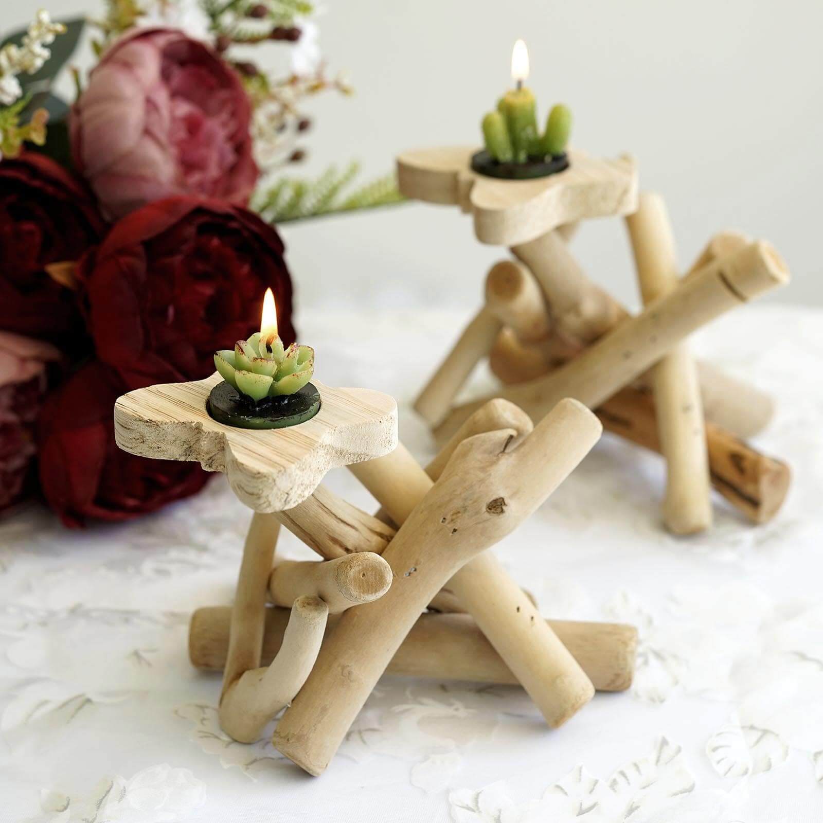 Natural Driftwood Candle Holder with Butterfly Top - Rustic Wooden Candle Stand for Events 8 Tall