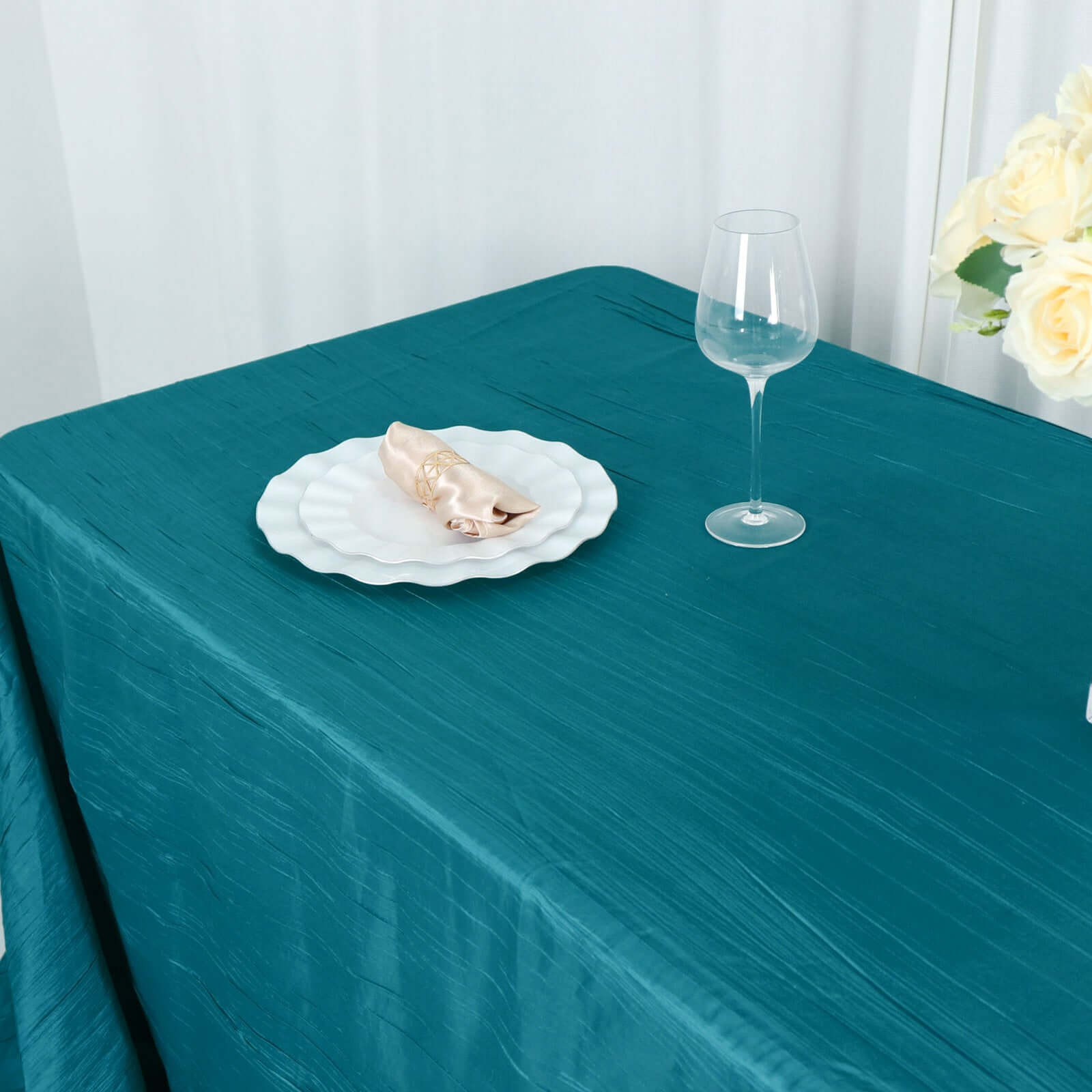 Taffeta 90x156 Rectangle Tablecloth Teal - Accordion Crinkle Seamless Table Cover