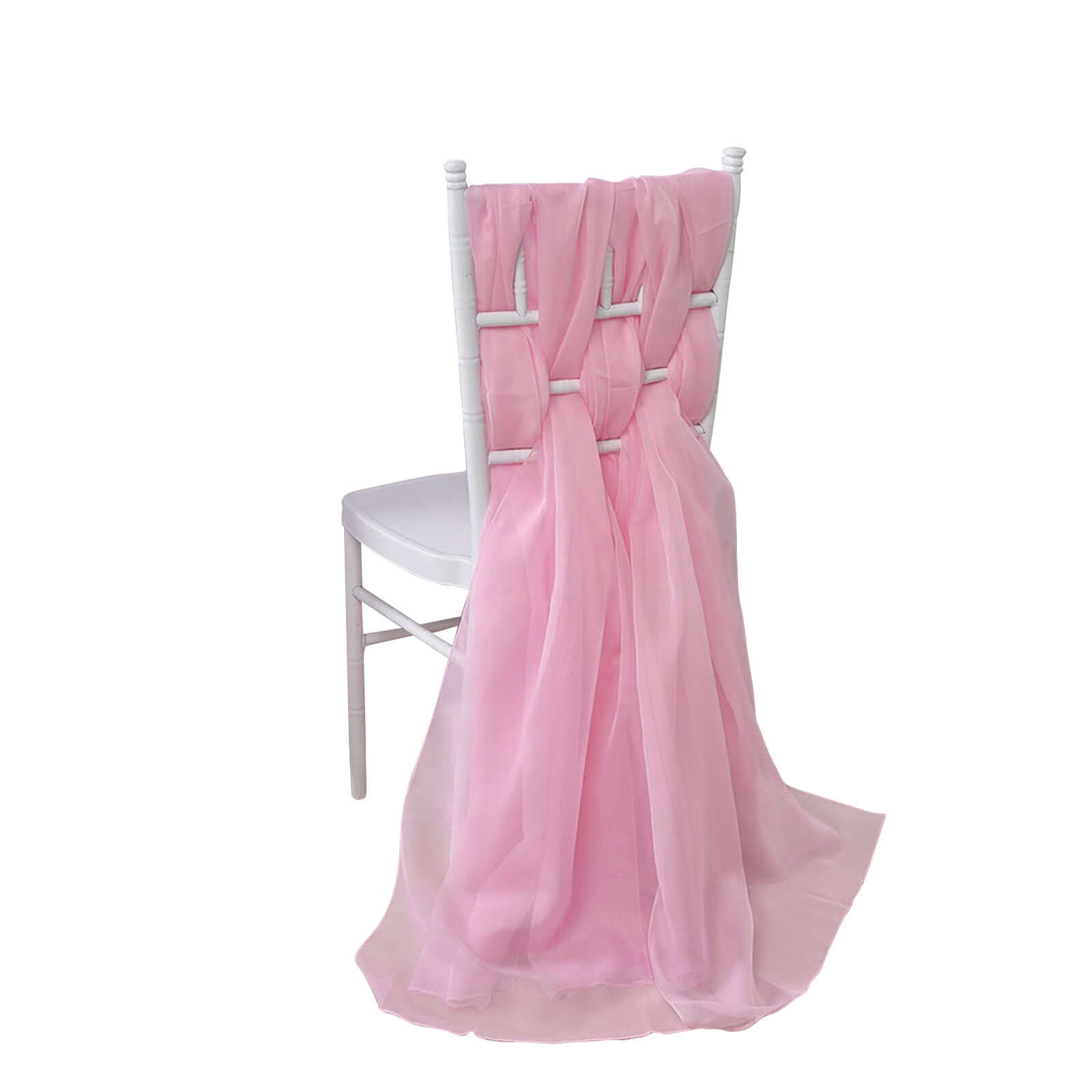 5 Pack Premium Chiffon Chair Sashes Pink - Soft & Lightweight Designer Chair Bows 22x78